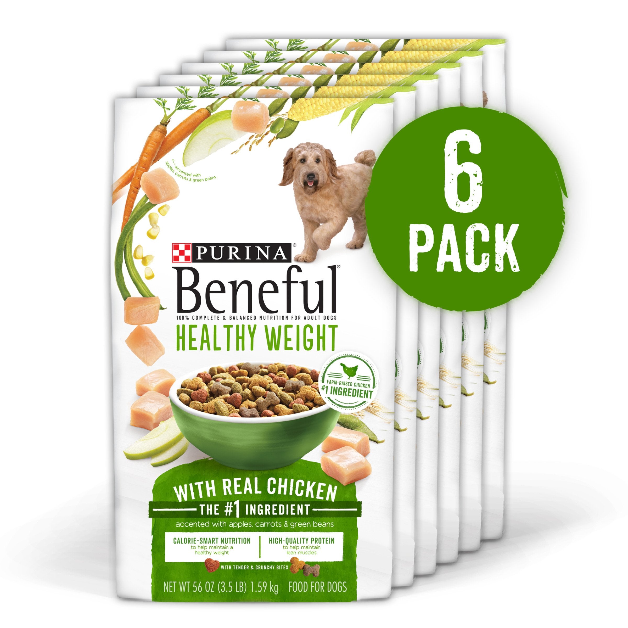 Purina Beneful Healthy Weight Dry Dog Food, Healthy Weight With Farm-Raised Chicken - (6) 3.5 lb. Bags
