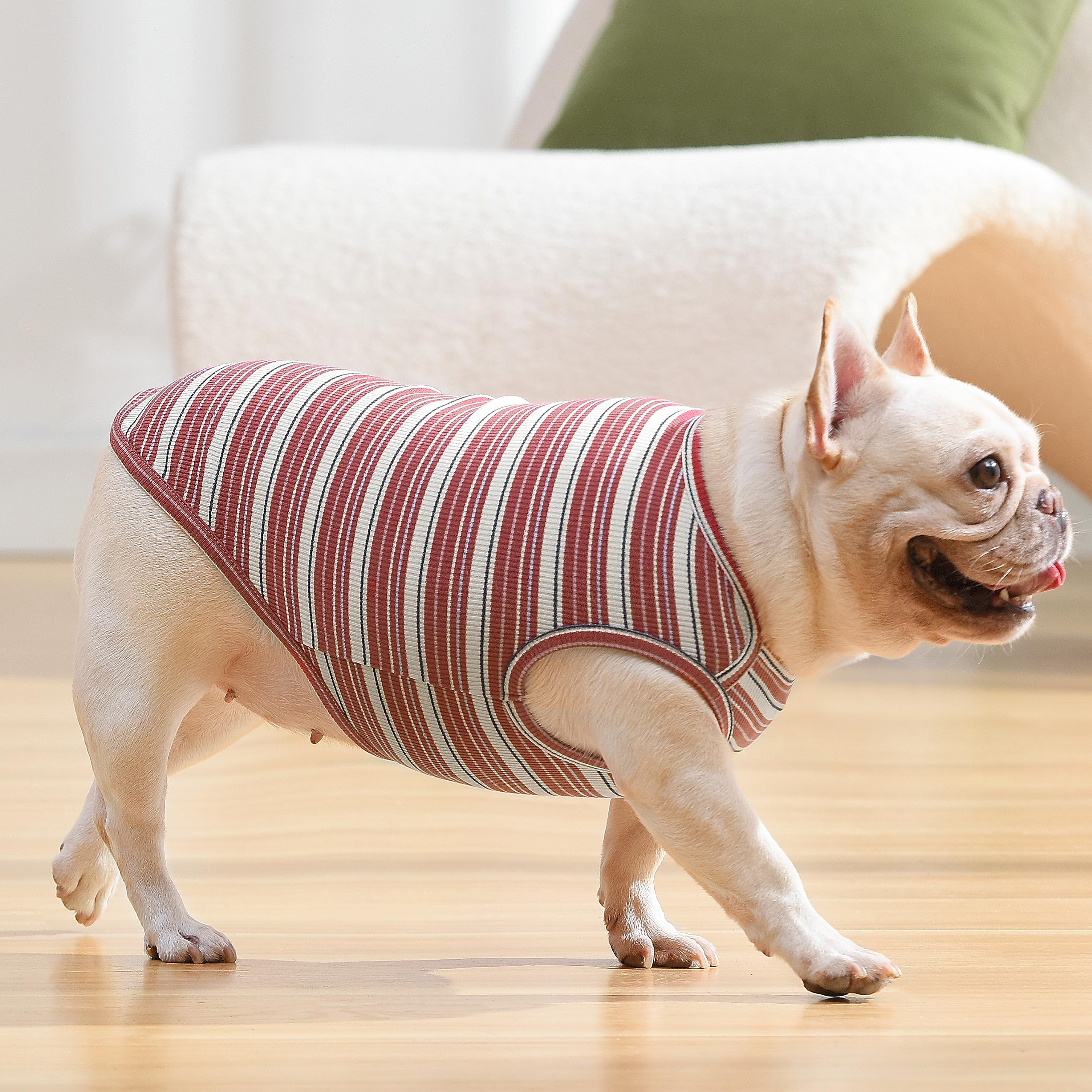 Knuffelen Dog Shirts Vest Cotton Striped T-Shirt, Sleeveless Stretchy Pet Clothes for Small Dogs, 2-Pack Soft Breathable Puppy T