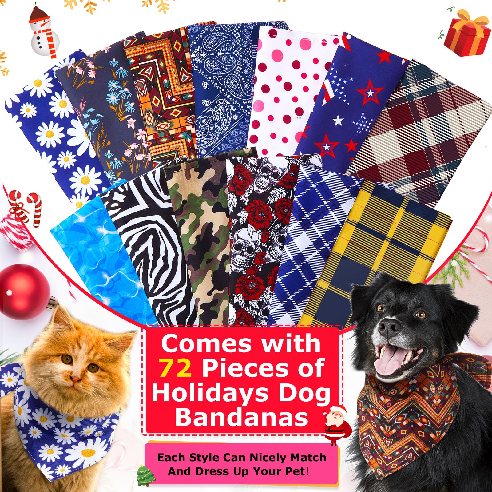 72 Packs Dog Bandanas Bulk Buffalo Plaid Cat Bandana Summer Scarf Triangle Fruit Drool Bibs Fruit Washable Adjustable Kerchief Dog Cat Bandana For Beach Small Medium Pet Supplies(Plaid)