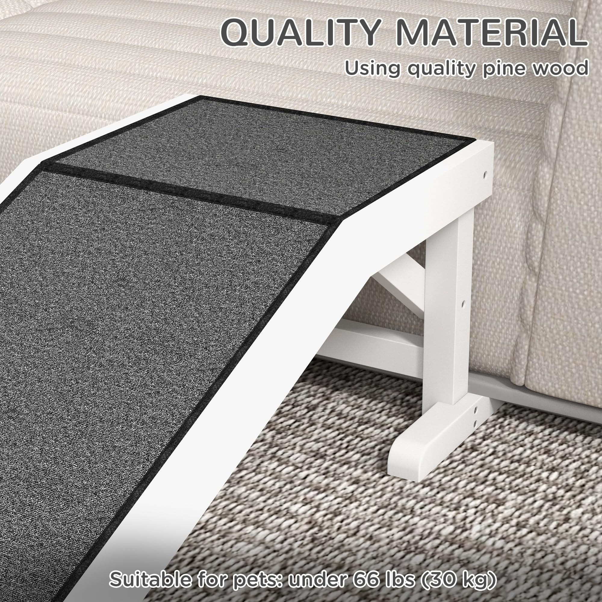 Pawhut Dog Ramp For Bed Couch, Pet Ramp With Non-Slip Carpet, Platforms, For Small, Medium, Large, Older Dogs, Cats, Indoor Use, 49' X 16' X 14', White