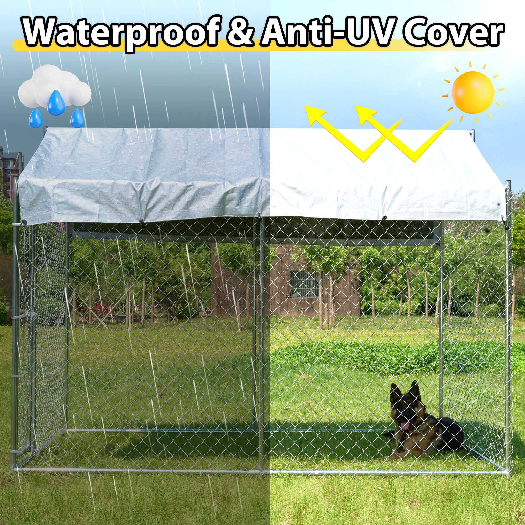 10'X6'X7.65' Large Dog Playpen Outdoor, Heavy Duty Chain Link Metal Dog Kennel Dog Exercise Dog Pen Dog Run With Lockable Door A