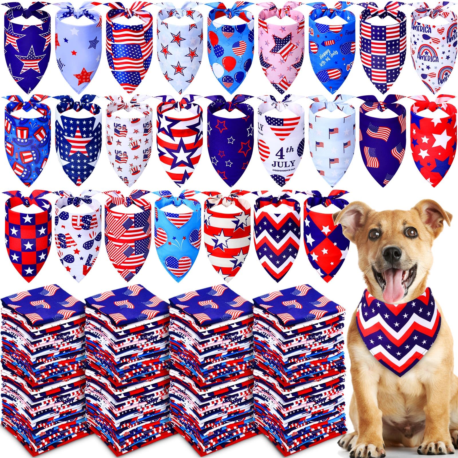 Abbylike 200 Pieces Patriotic Dog Bandanas Bulk 4 Of July Dog Bandanas For Dogs Independence Day Dog Kerchief Set Bibs Triangle 