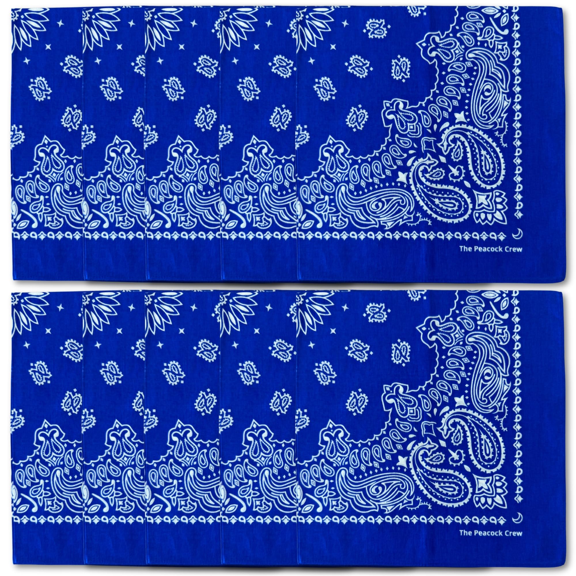 The Peacock Crew Pack of 10 Bandanas in Premium Soft Cotton for Men Women Dog Kid Bandana Paisley Pattern Scarf Neckerchief Pack