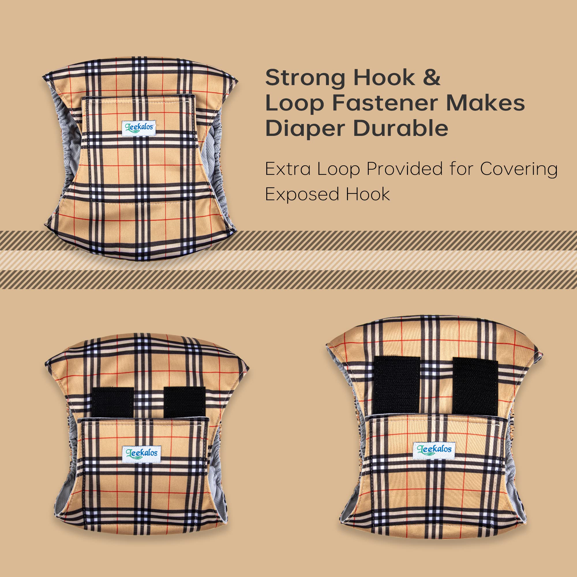 Leekalos Male Dog Diapers (3 Pack), High Absorbing Dog Belly Bands for Male Dogs, Washable Reusable Dog Male Wraps (Plaid, Large