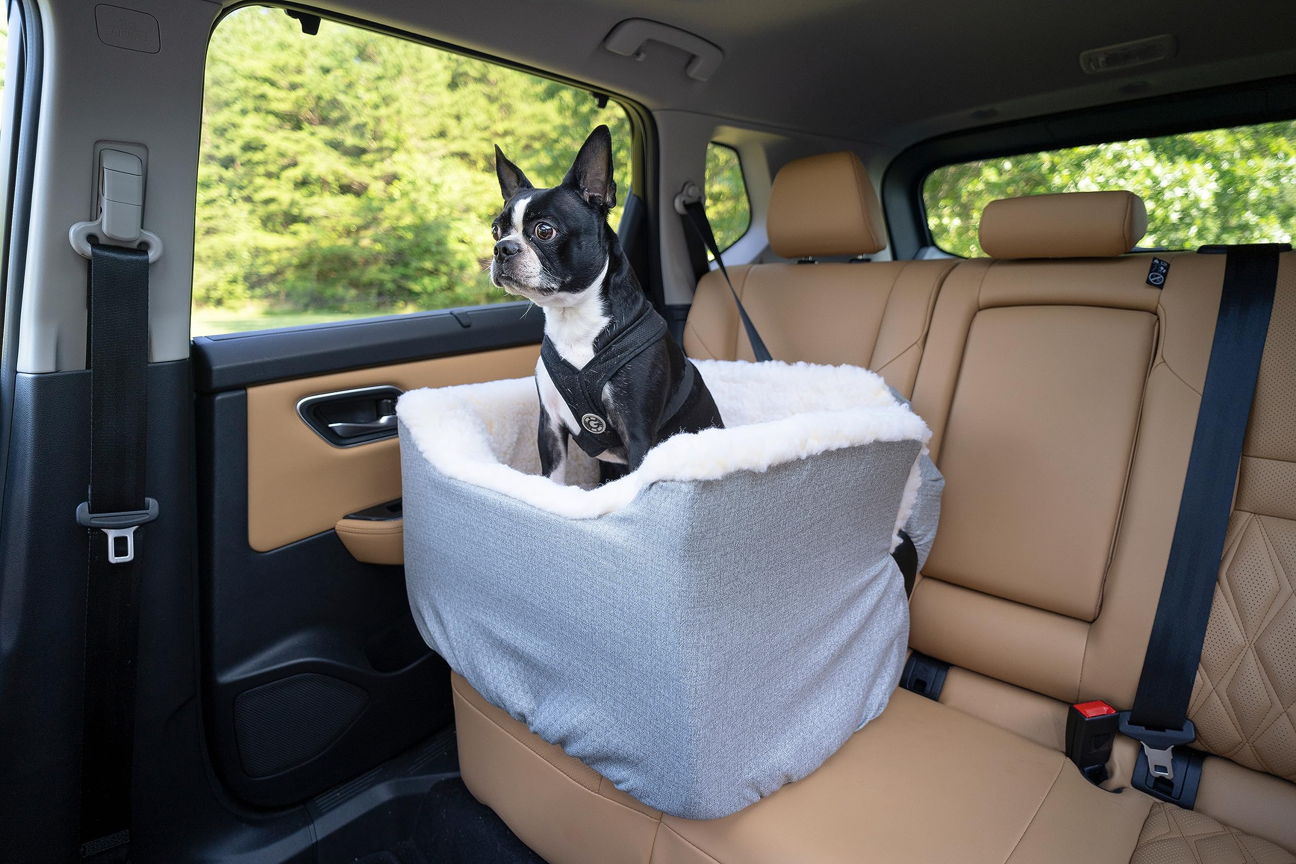 Snoozer Lookout I Dog Car Seat - Small Dog and Puppy Car Seat, Booster Bed for Small & Medium Size Pets up to 25 Lbs, Sherpa Lin