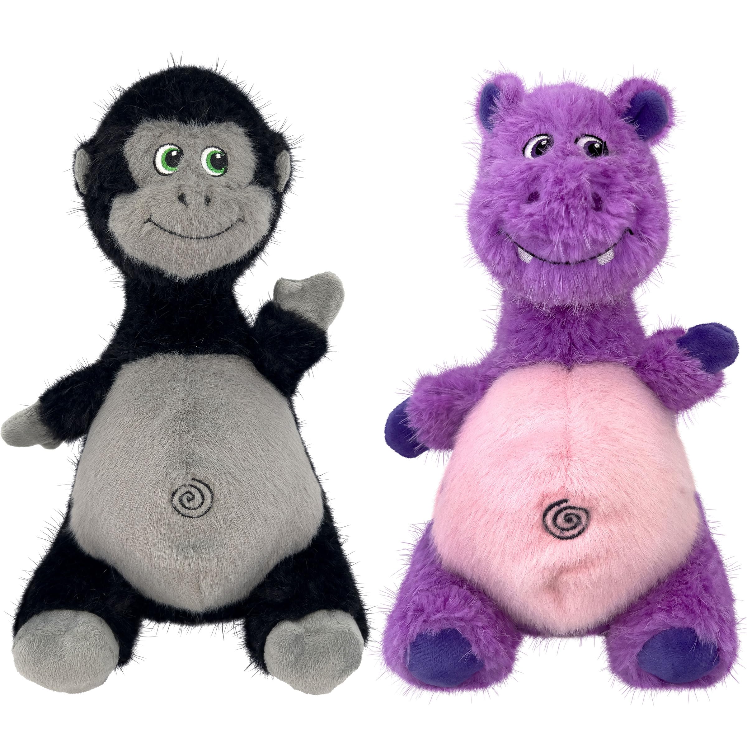 KONG Knots Belly - Soft Plush Exterior with Internal Skeleton Rope Ball and Squeaker (Hippo/Gorilla Bundle)