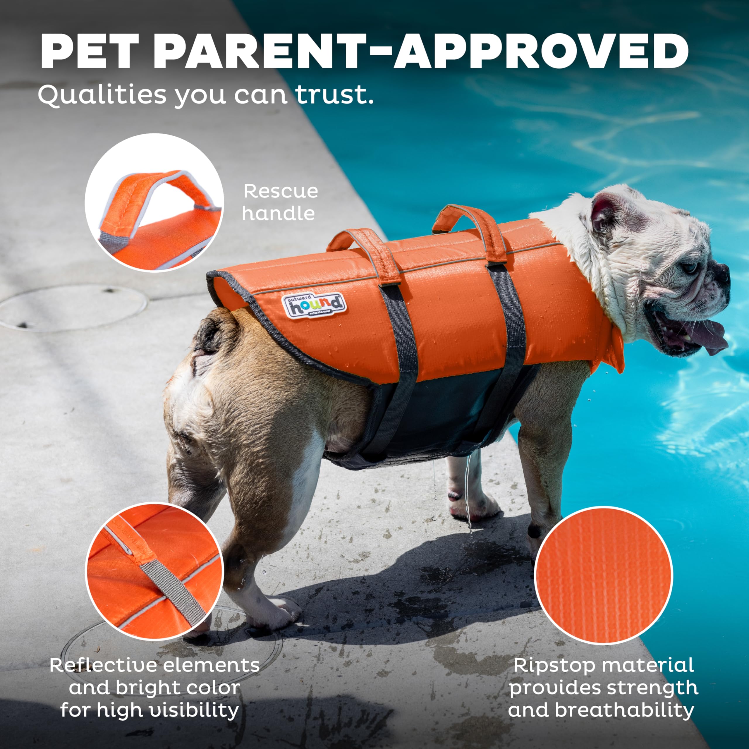 Outward Hound Granby Splash Orange Dog Life Jacket, Xs