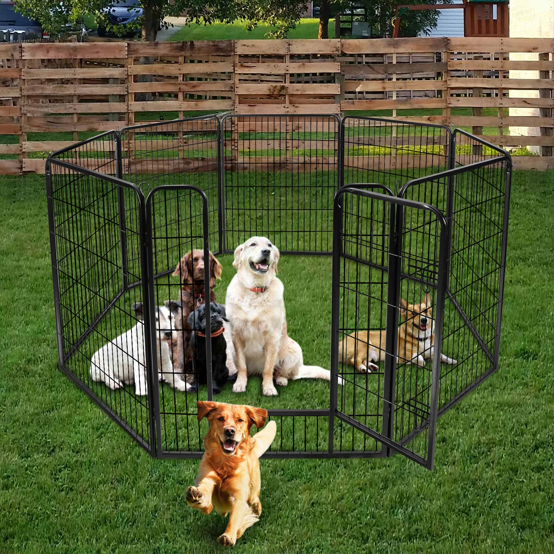 Lemy 8 Panels 40 In Pet Playpen Heavy Duty Metal Dog Exercise Fence Barrier,Outdoor & Indoor Foldable Pet Exericse Pen W/Door,Bl
