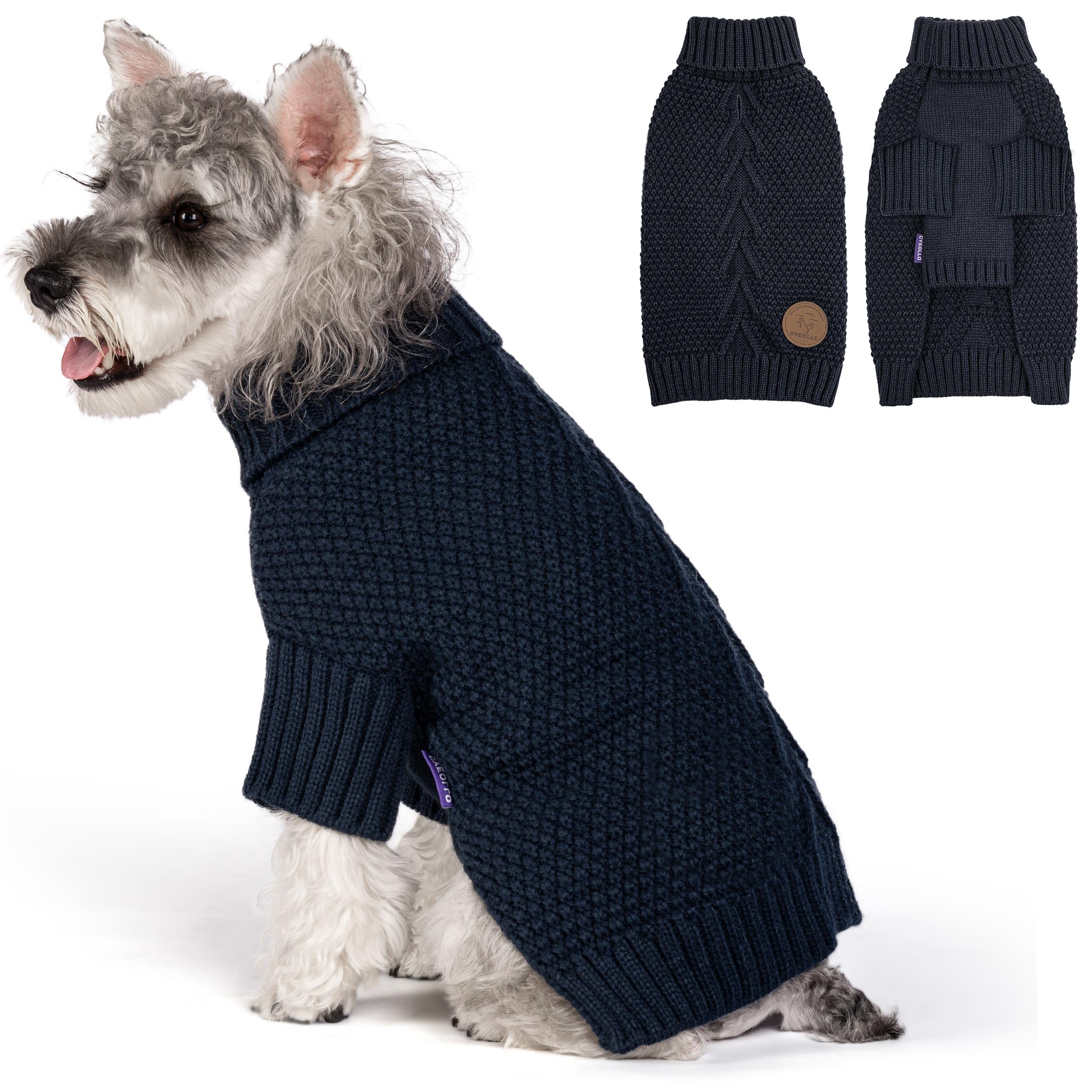 Cyeollo Small Dog Sweater Turtleneck Knitted Sweaters Winter Puppy Dog Clothes With Leash Hole Fall Sweaters For Small Dogs