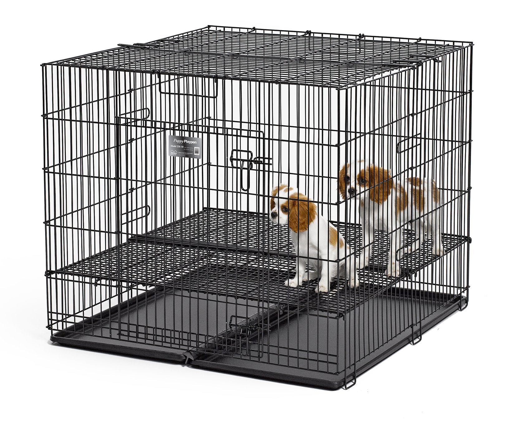 Midwest Homes For Pets Puppy Playpen Crate - 236-05 Grid & Pan Included, Black