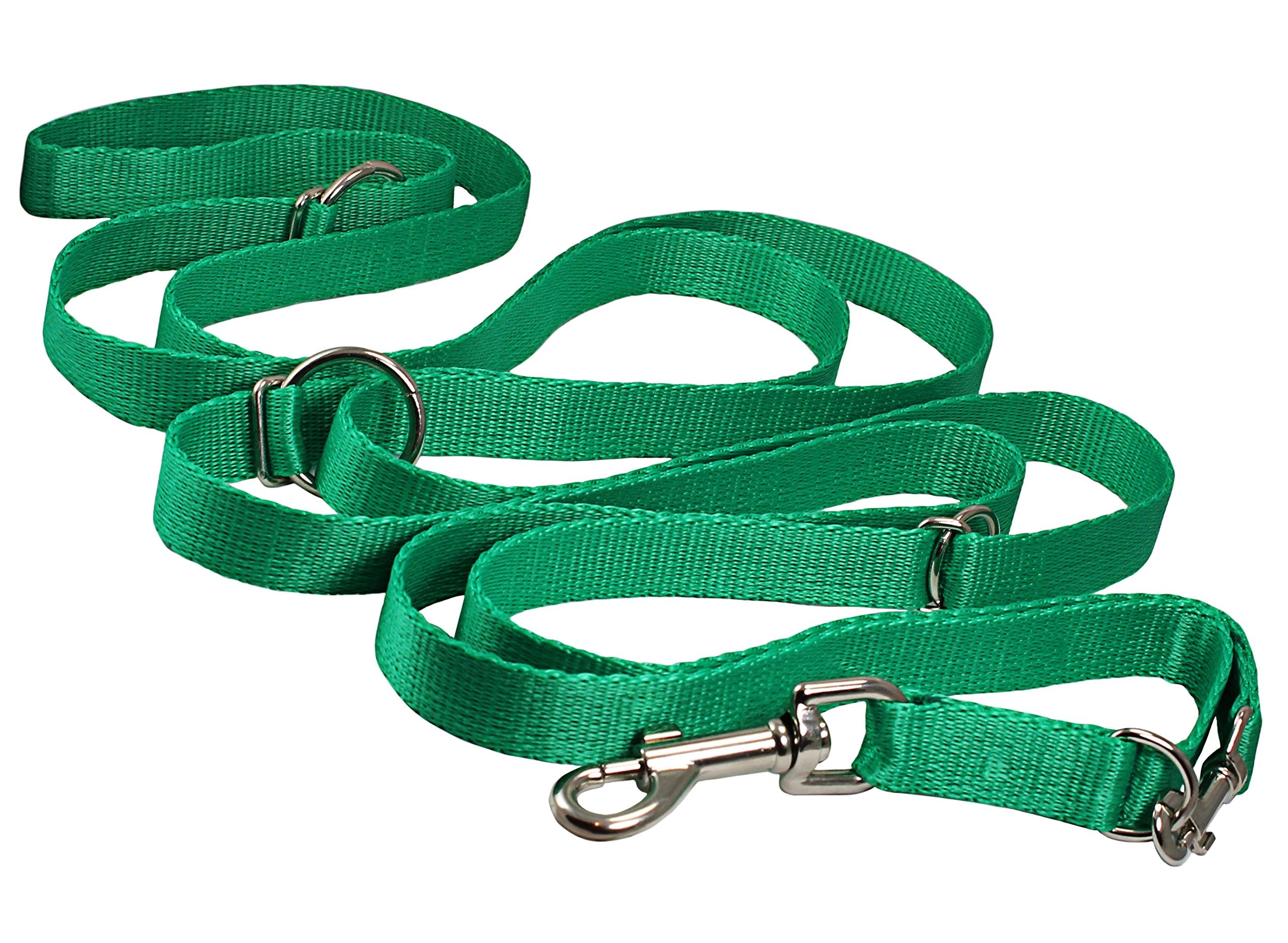 Dogs My Love 3/4' Wide 6 Way European Multi-Functional Nylon Dog Leash, Adjustable Lead 5.5'-10' Long (Green)
