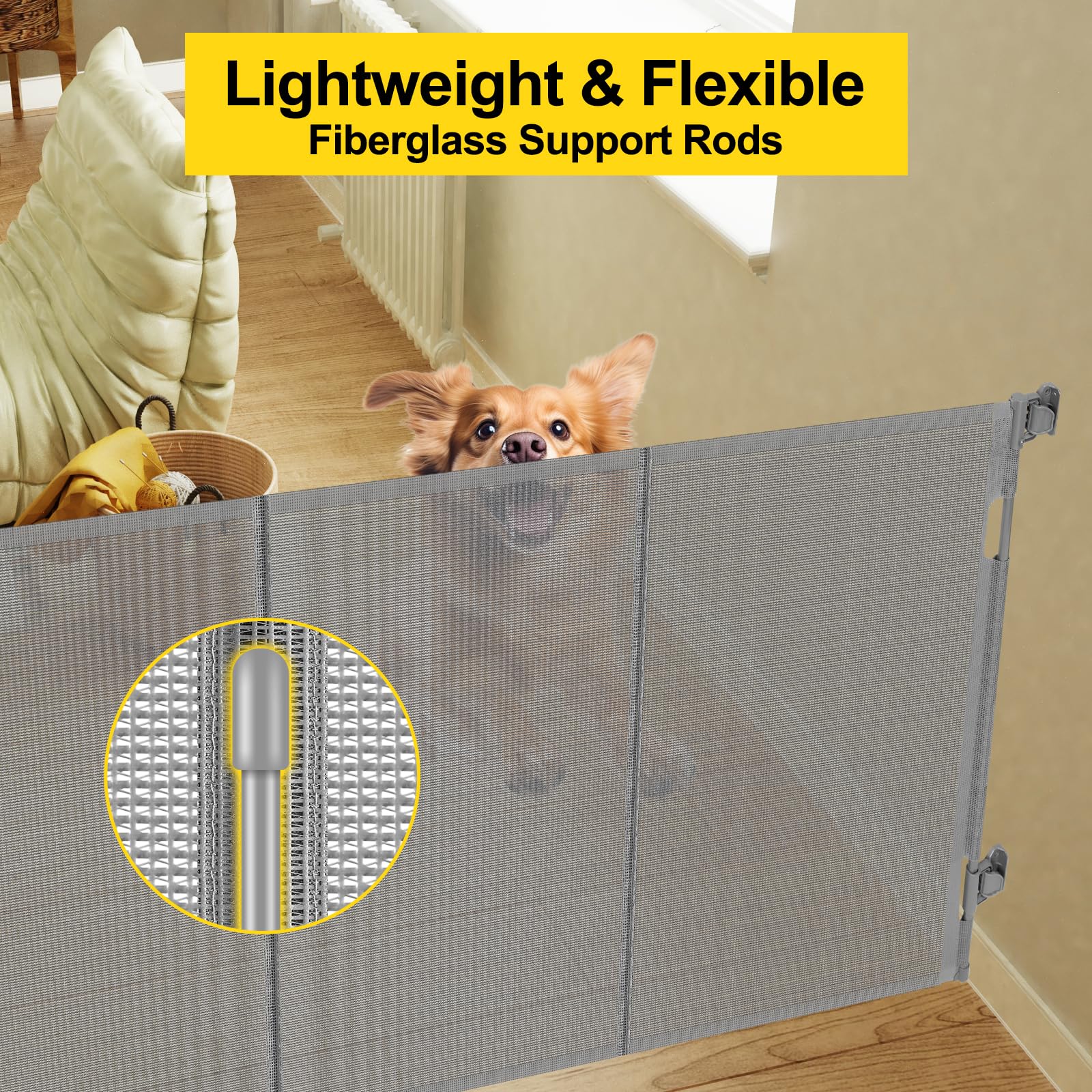 Reinforced 42    Extra Tall Pet Gate for Doorways, Extends up to 60    Wide, Extra Tall Retractable Baby Gates with Rods to Prev