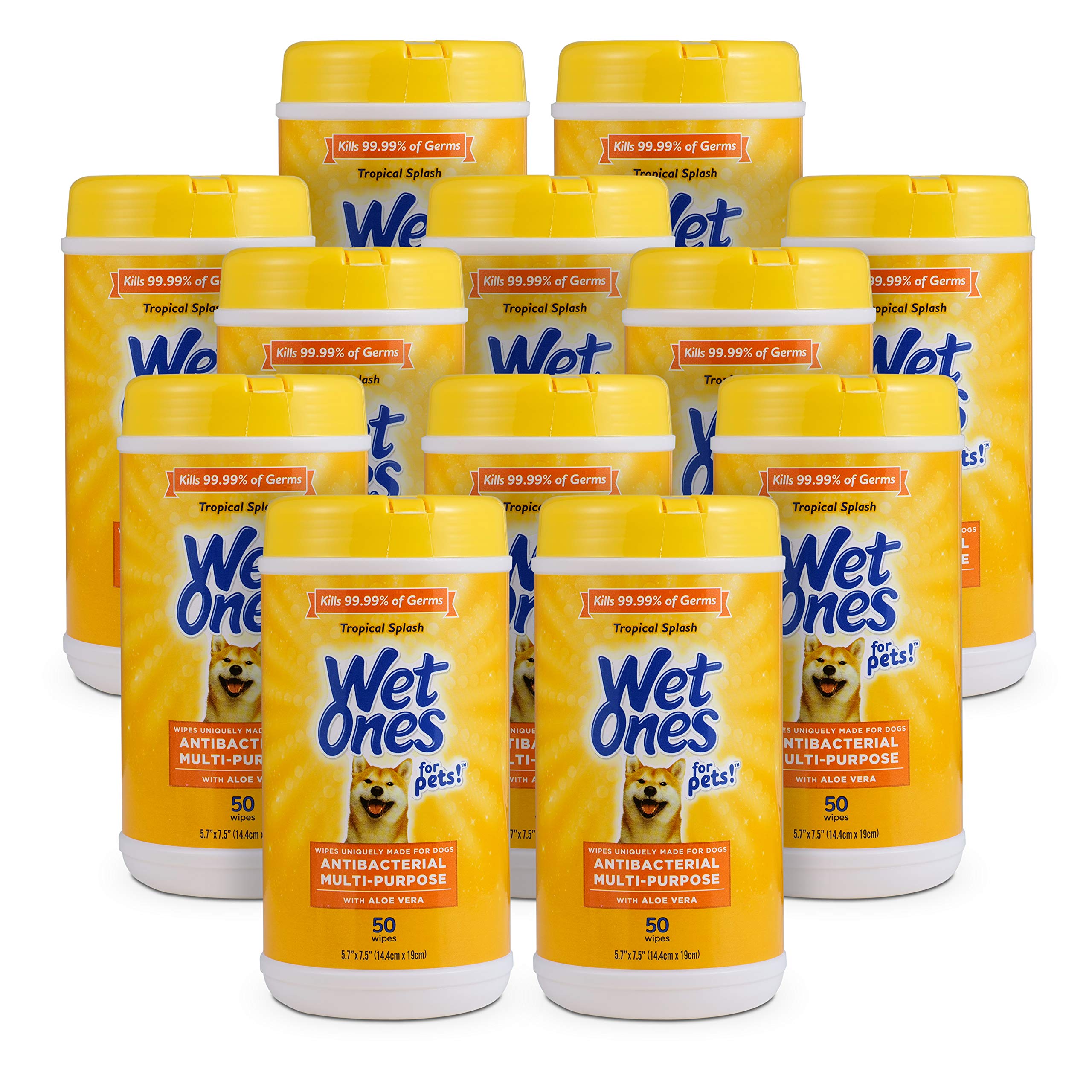 Wet Ones For Pets Multi-Purpose Dog Wipes With Aloe Vera, 50 Count - 12 Pack | Dog Wipes For All Dogs In Tropical Splash, Wipes 