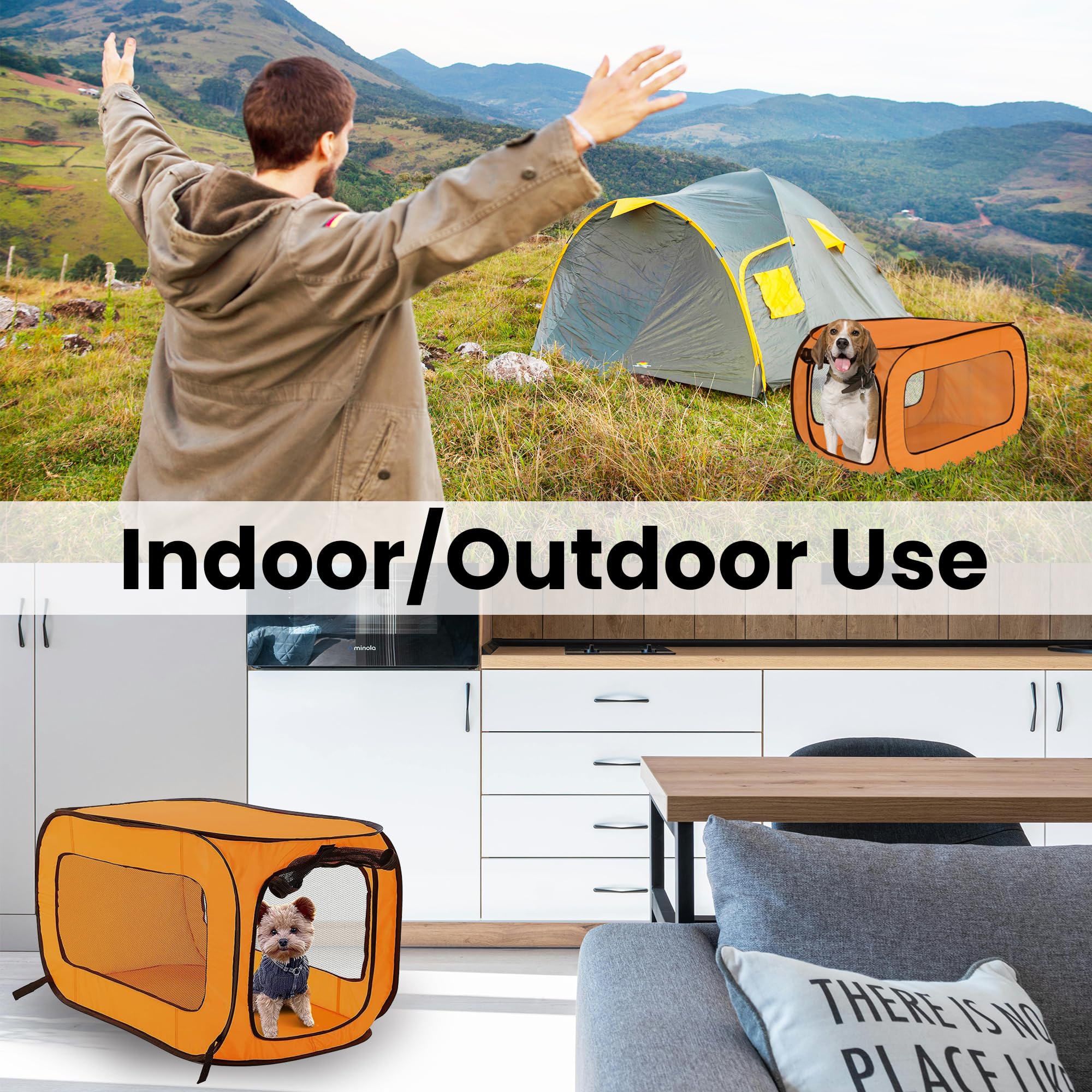 Beatrice Home Fashions Portable, Collapsible, Pop Up Kennel Travel Cat And Dog Crate, 40' L X 27' W X 27' H, Orange