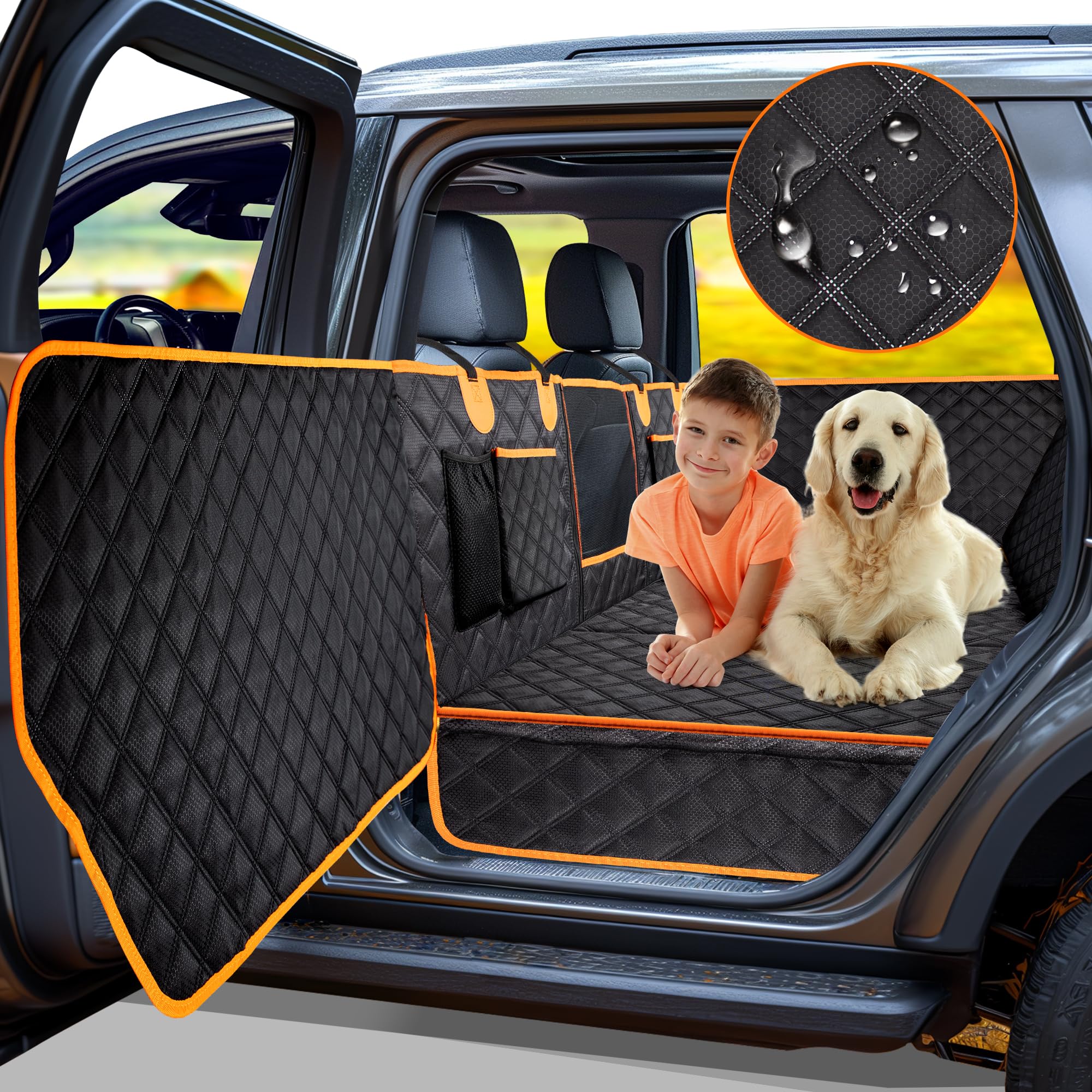 Dog Car Seat Cover For Back Seat, Hard Bottom Car Seat Cover For Dogs With Door Protectors For Traveling And Camping With Pets, 