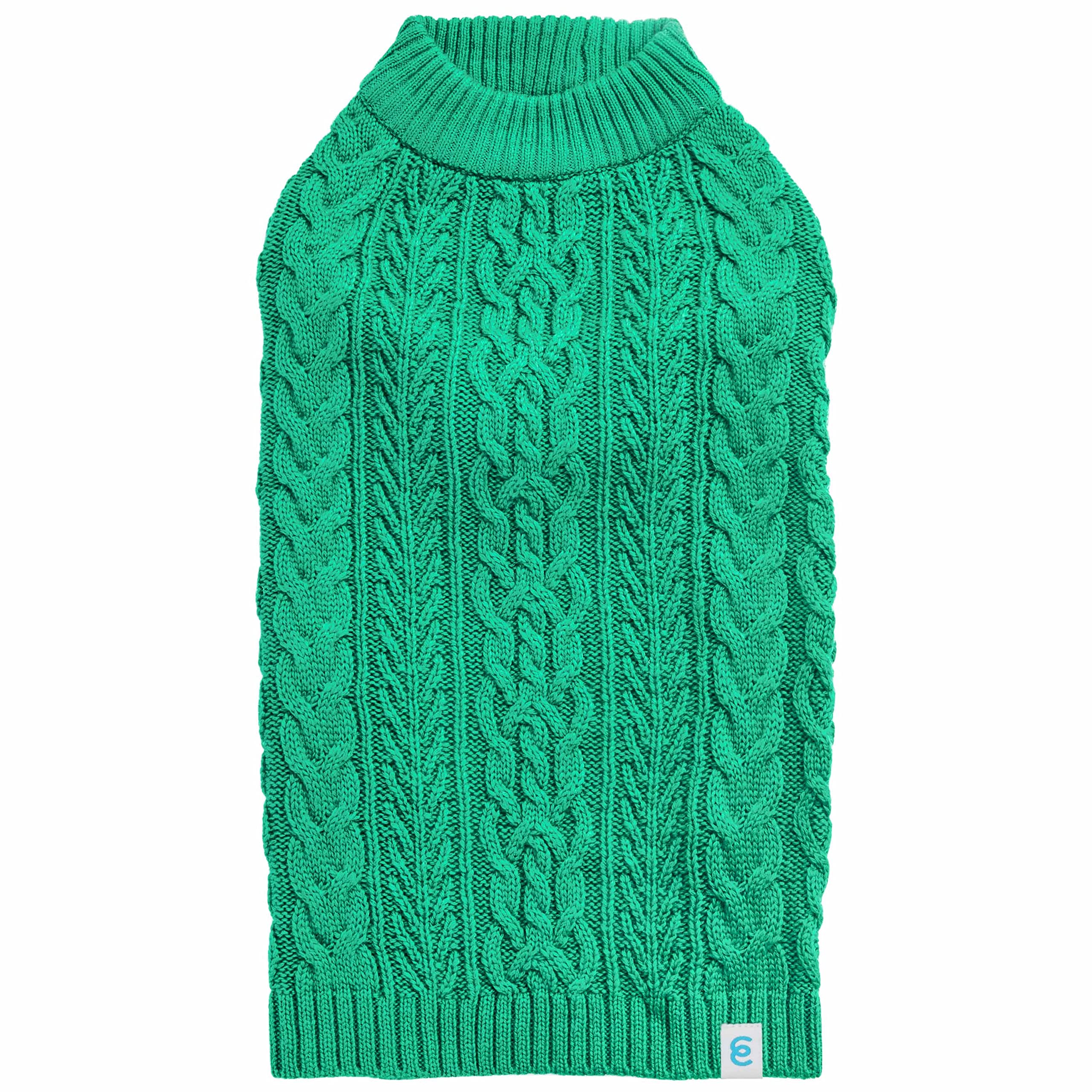 Blueberry Pet Classic Dog Sweater Wool Blend Cable Knit Pullover Crewneck Winter Clothes In Emerald, Back Length 20', Large Warm Coat For Pet