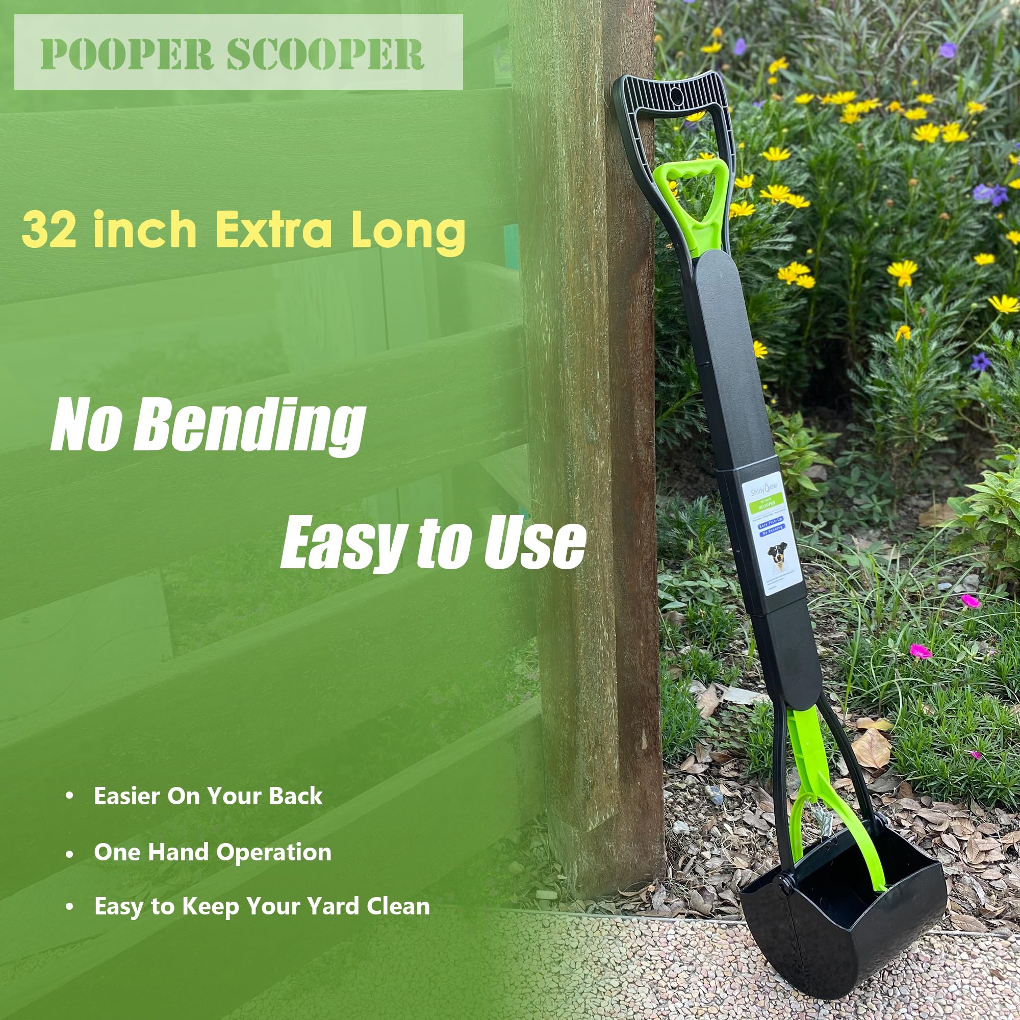 Shinydew 32'' Pooper Scooper For Large Medium Small Dogs, Extra Long Handle Heavy Duty Poop Scoop, Foldable Dog Poop Picker Uppe