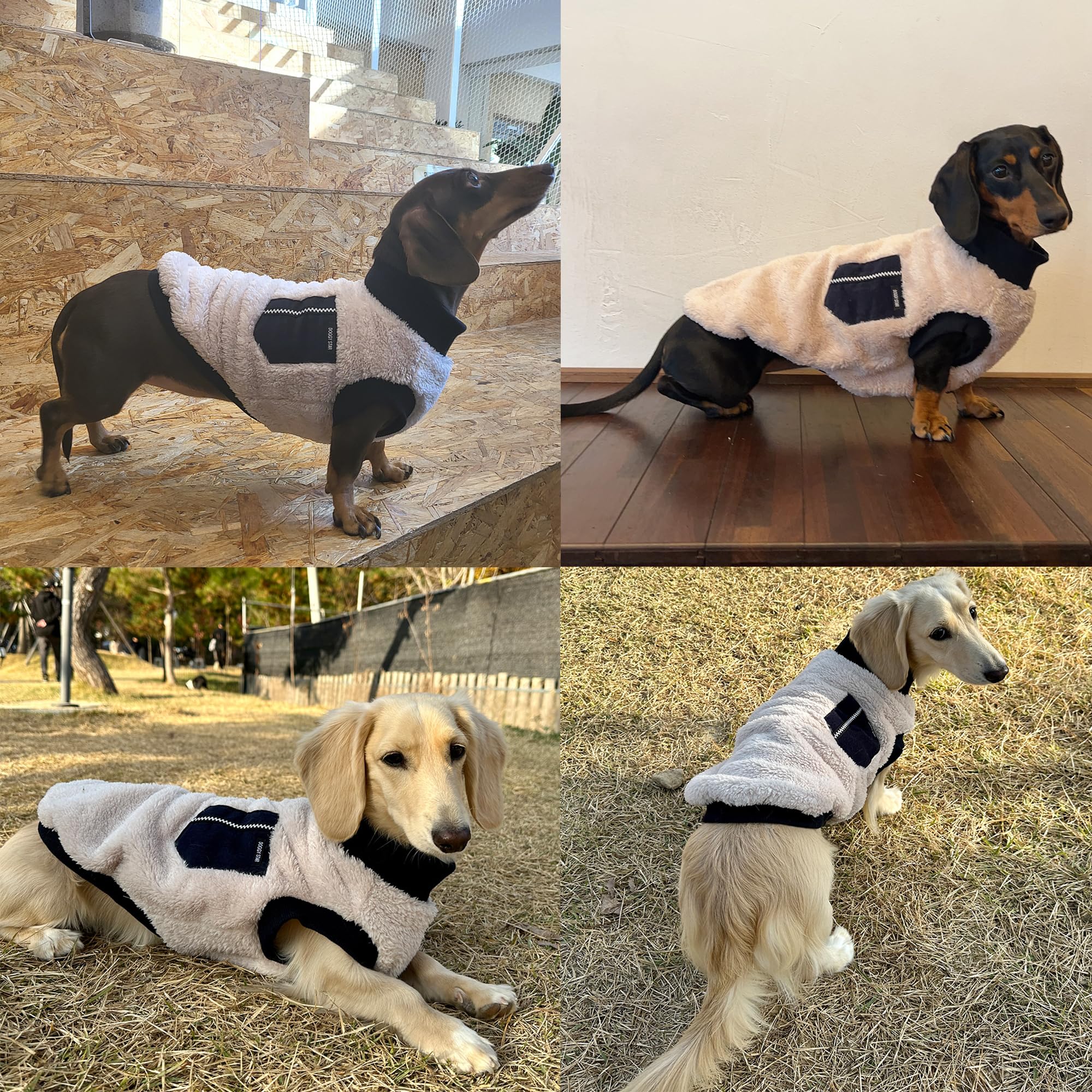 D Doggy Star Dachshund Sweater For Dogs Warm Fleece Clothes Winter Coat (Xl,Navy Pocket)