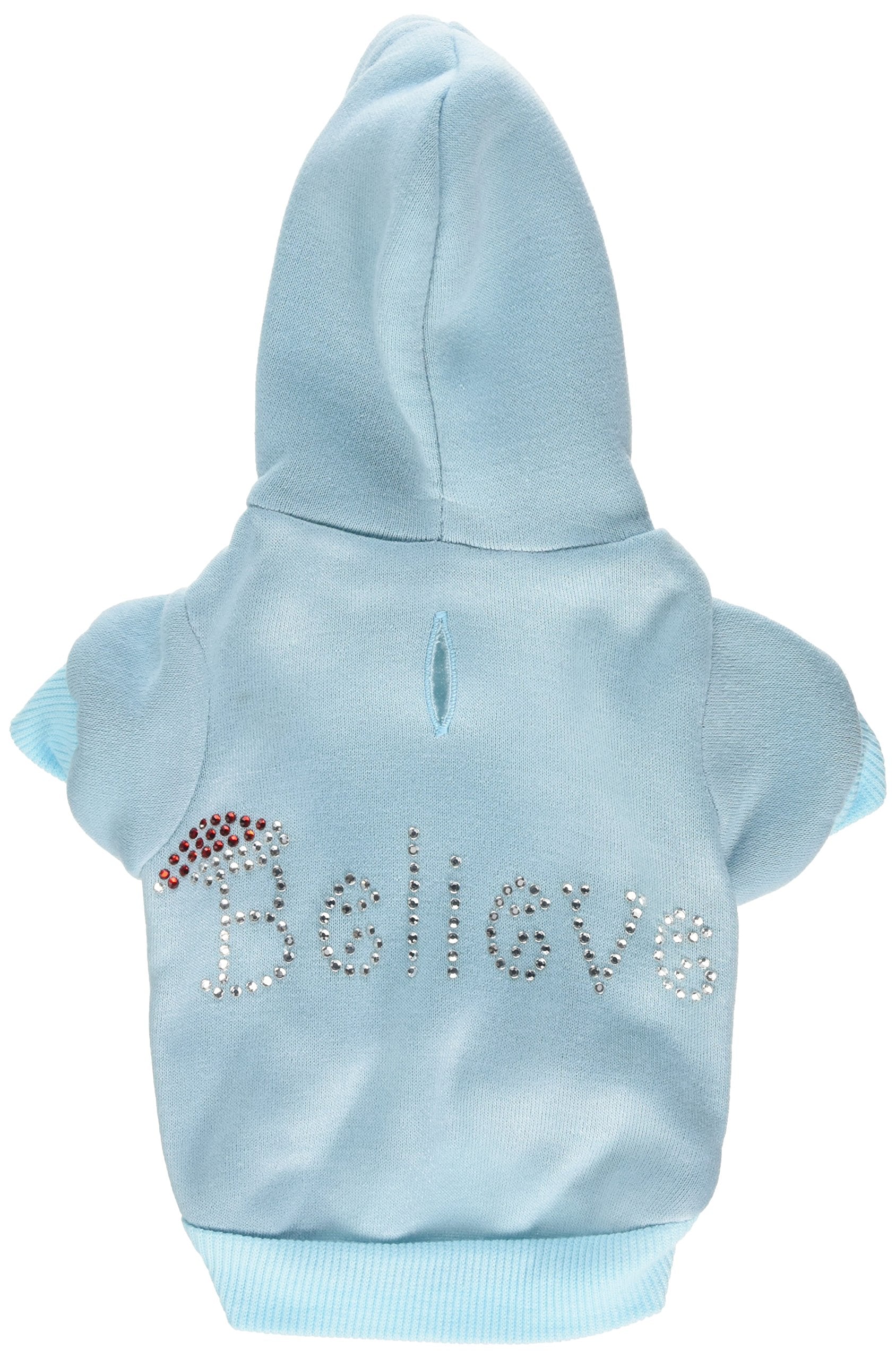 Christmas Pet Dog & Cat Hoodie Rhinestone, &quot;Believe&quot; Baby Blue XS (0-3 lbs.)