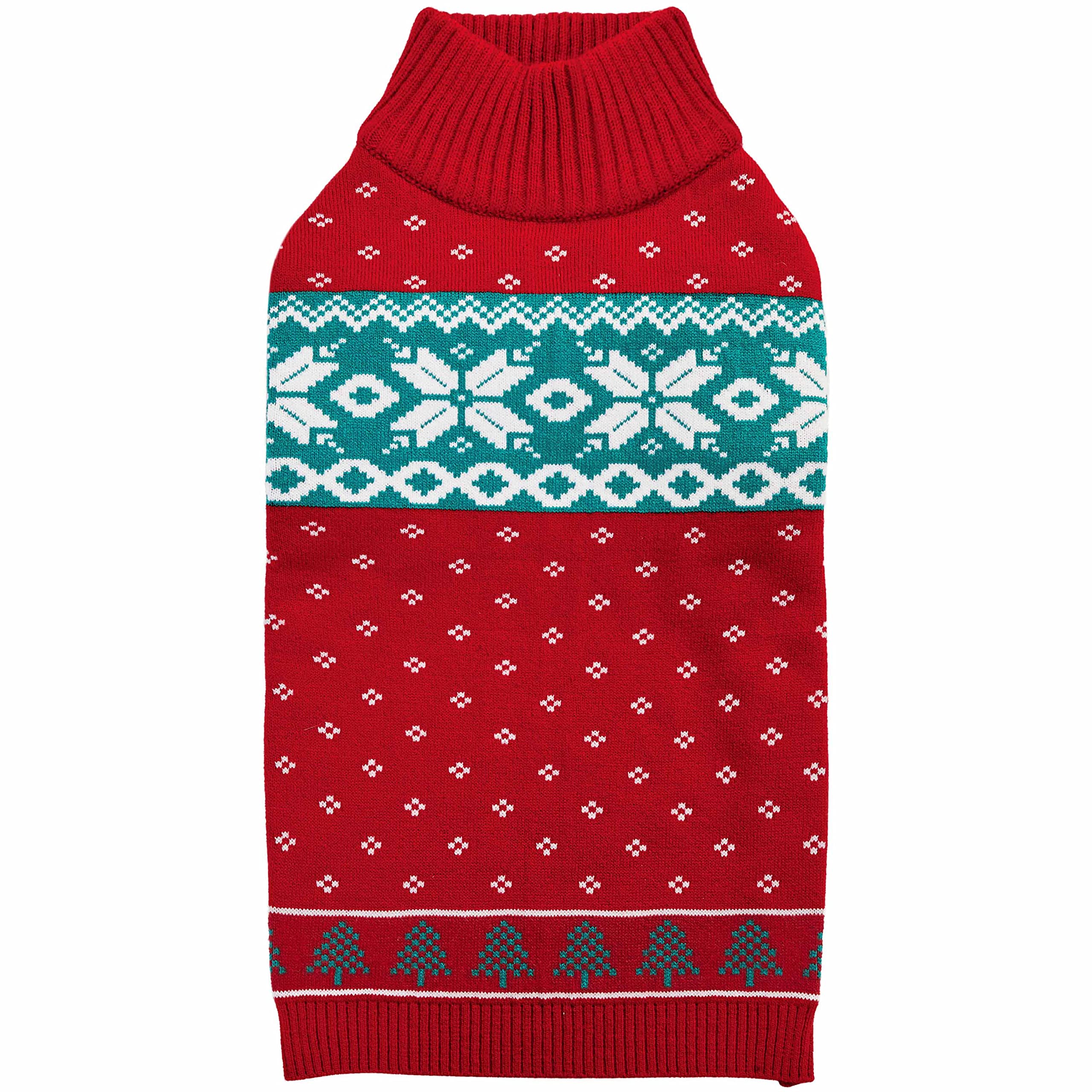 Blueberry Pet Christmas Tree and Snowflake Dog Sweater in Festive Red, Back Length 22, Pack of 1 Clothes for Dogs