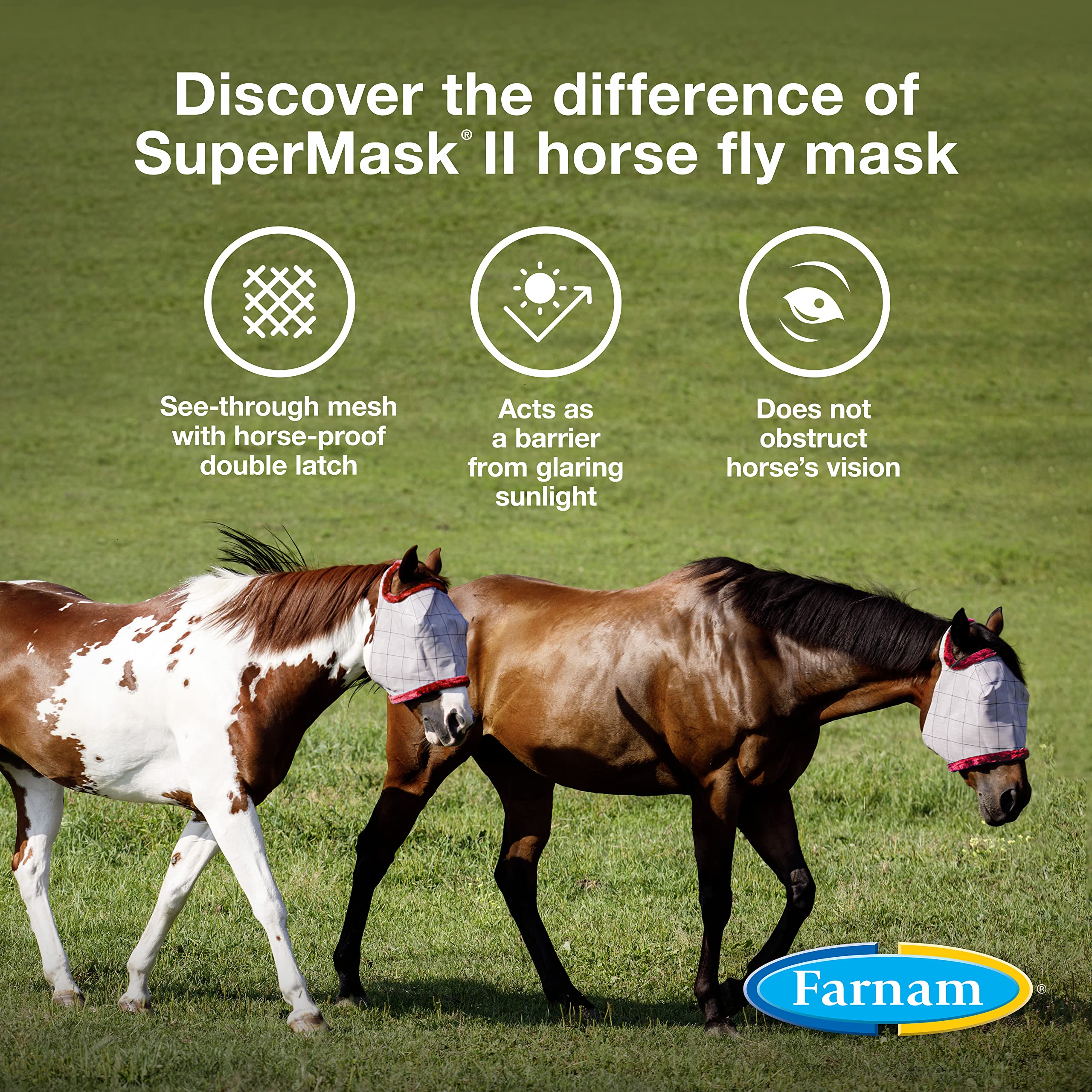 Farnam SuperMask II Fly Mask Without Ears for Foals, Full Face Coverage and Eye Protection from Insect Pests, Structured Classic