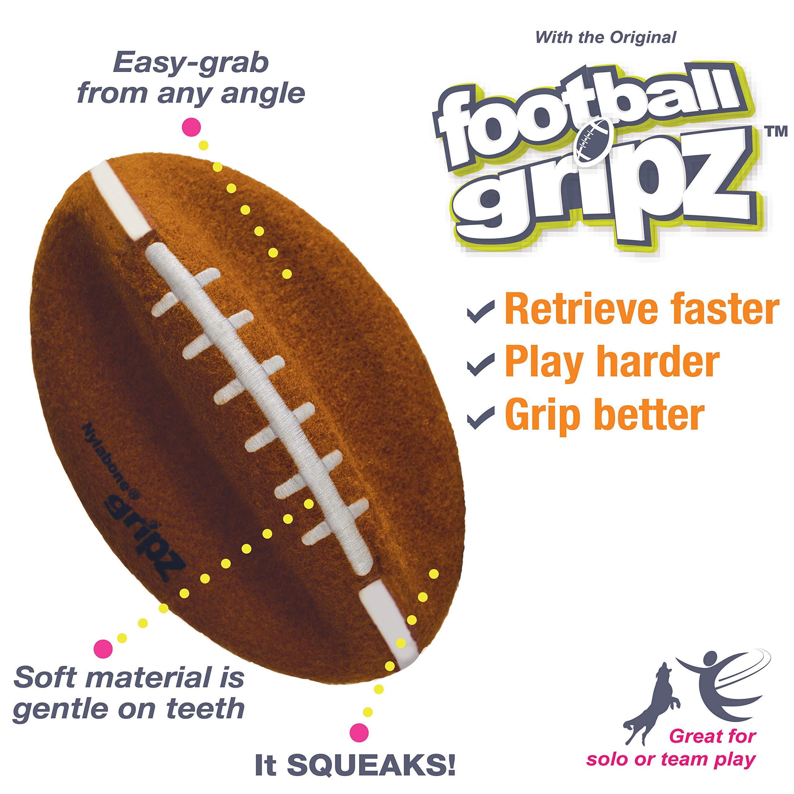 Nylabone Power Play Felt Football Gripz Fetch Toy, Squeaky Ball Chew Toy For Dogs, Medium (1 Count)