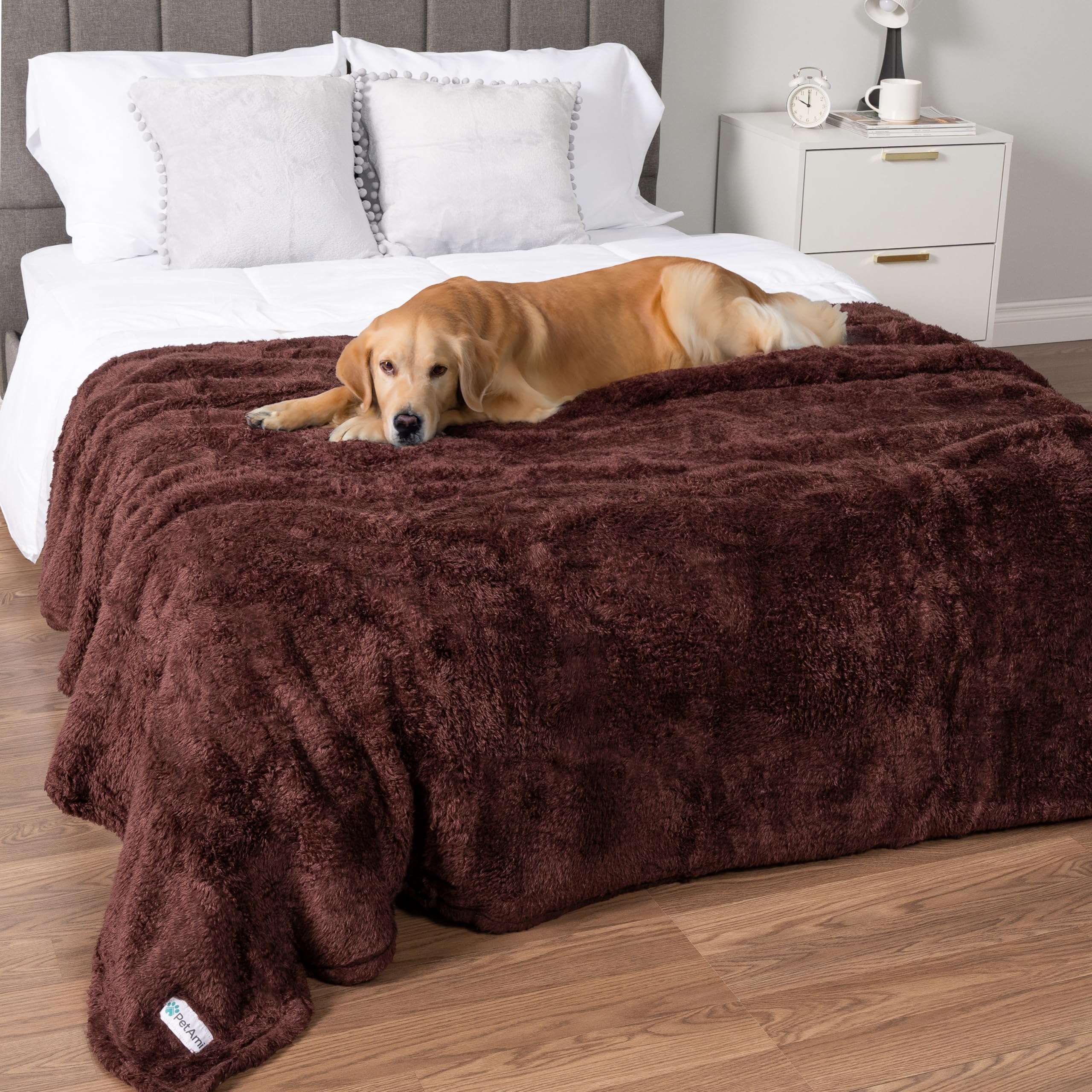 PetAmi Dog Blanket for Large Dogs Brown, Fluffy Soft Puppy Blanket, Sherpa Fleece Cat Blanket for Kitten, Calming Pet Blanket Th