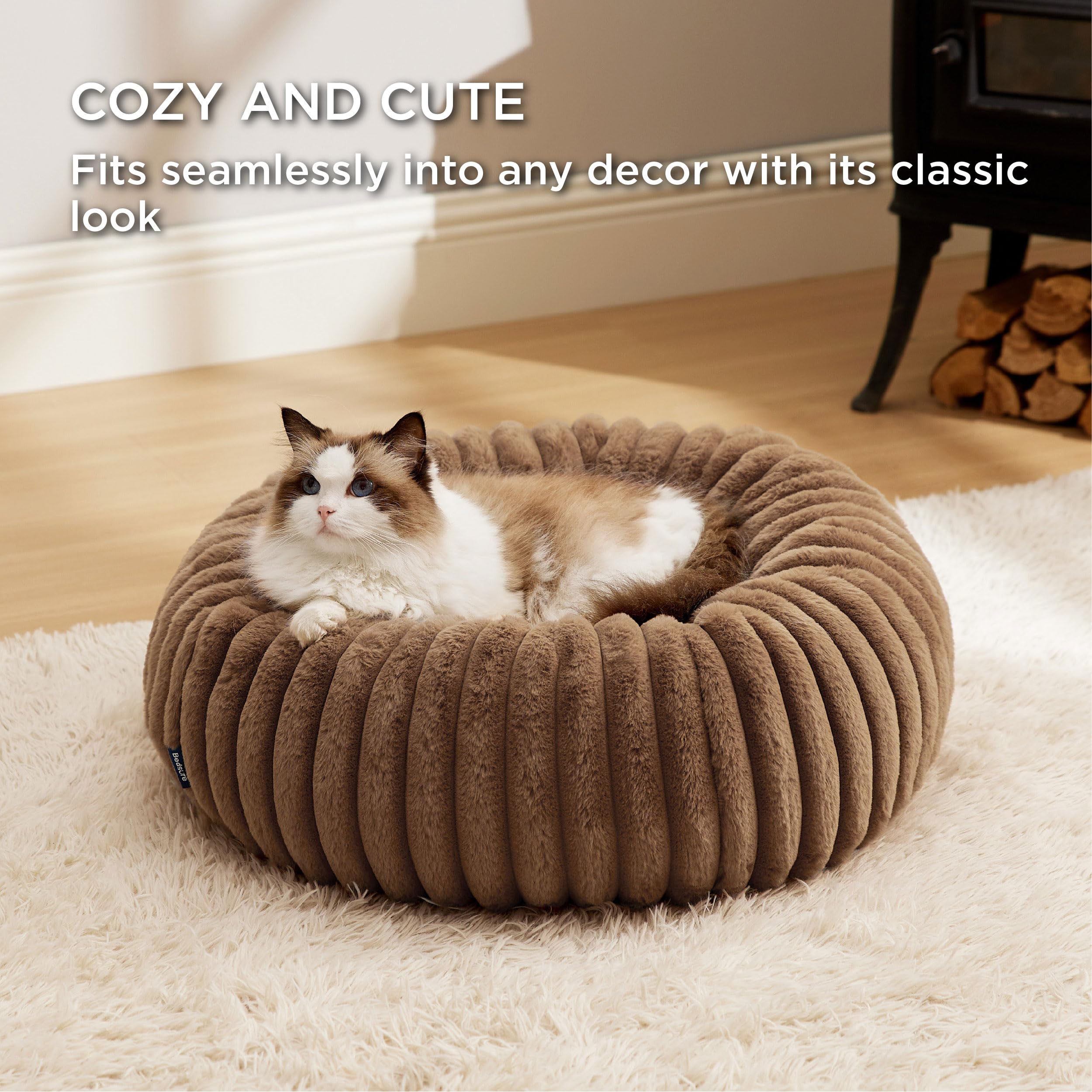 Bedsure Cat Beds For Indoor Cats - Donut Dog Beds For Small Dogs With Corduroy Fleece & Anti Slip Bottom, Faux Fur Pet Beds With