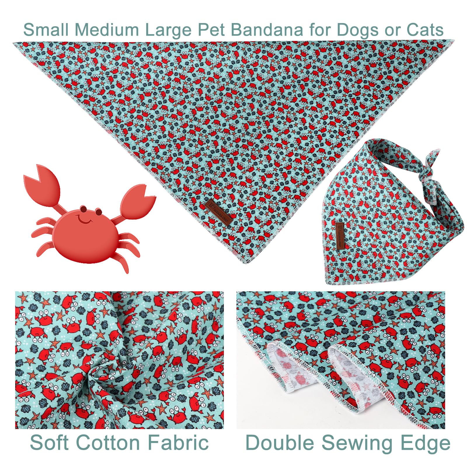 Up Urara Pup Summer Bandana - Cute Pet Bandana With Crabs Pattern, Adjustable Blue Puppy Bib, Washable Triangle Dog Scarf For Bo
