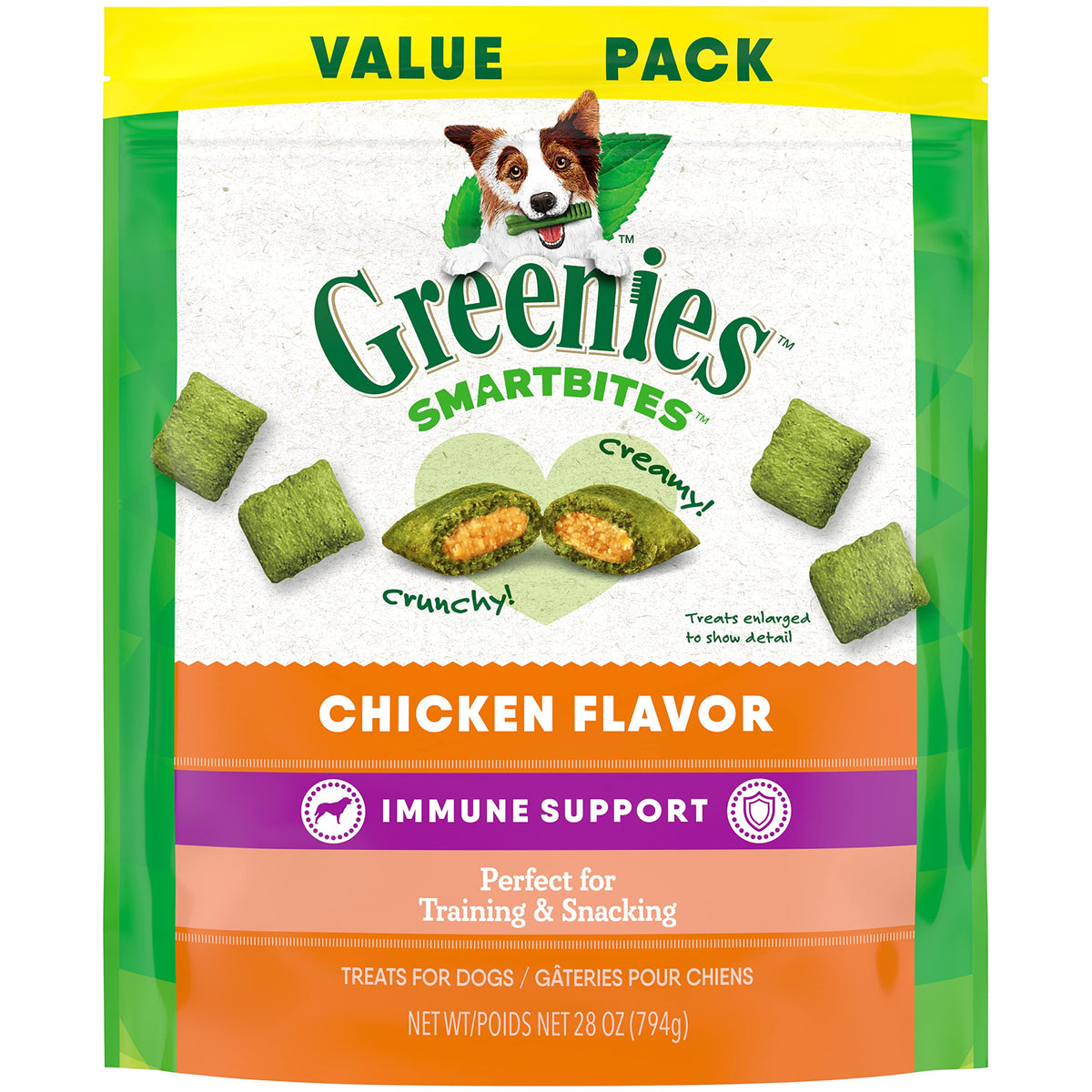 Greenies Smartbites Immune Support Crunchy & Soft Dog Treats, Chicken Flavor, 28 Oz.
