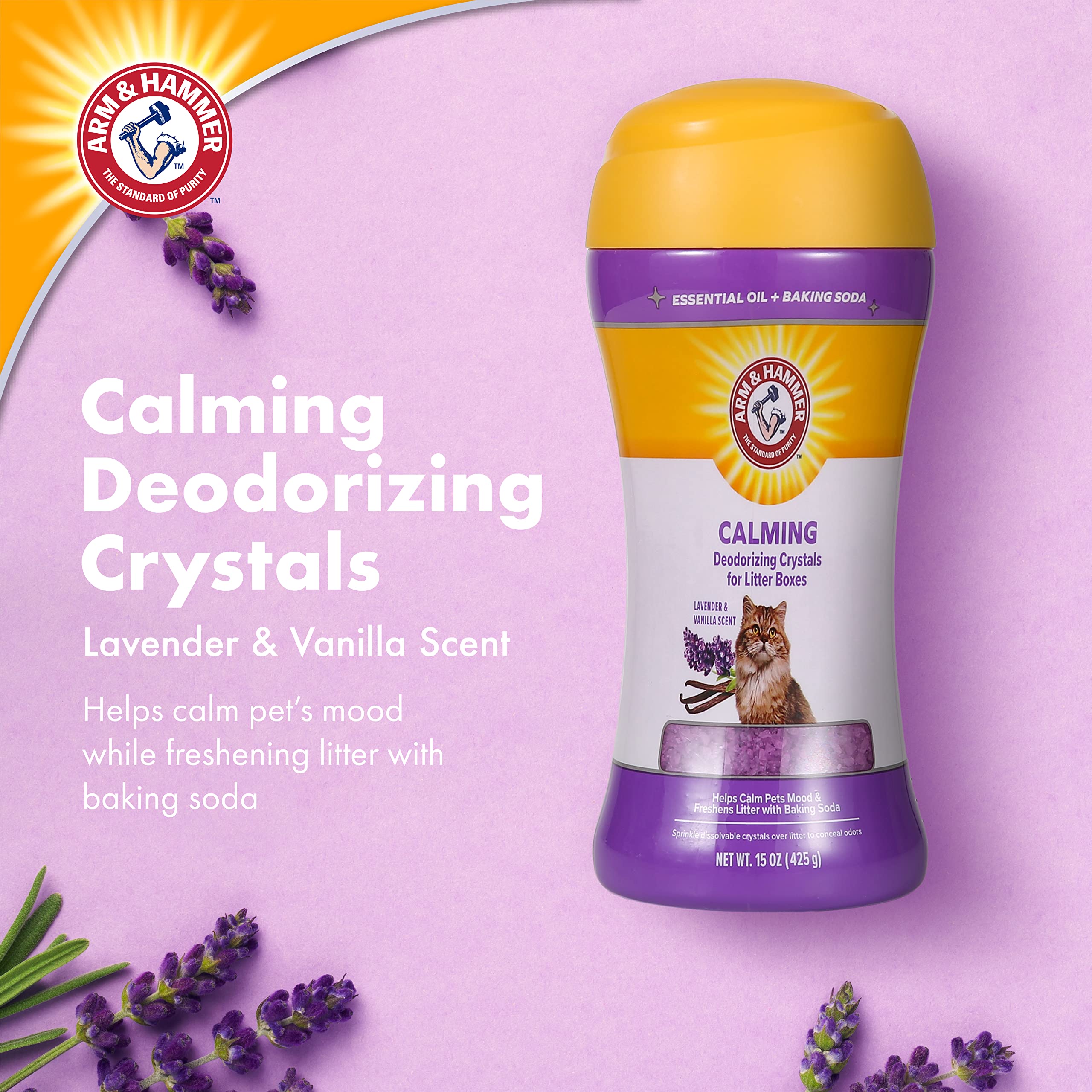 Arm & Hammer Deodorizing Cat Litter Crystals For Litter Boxes | Calming Odor Neutralizing Cat Litter Odor Eliminator In Lavender & Vanilla Scent | Litter Box Odor Eliminator, 15 Oz