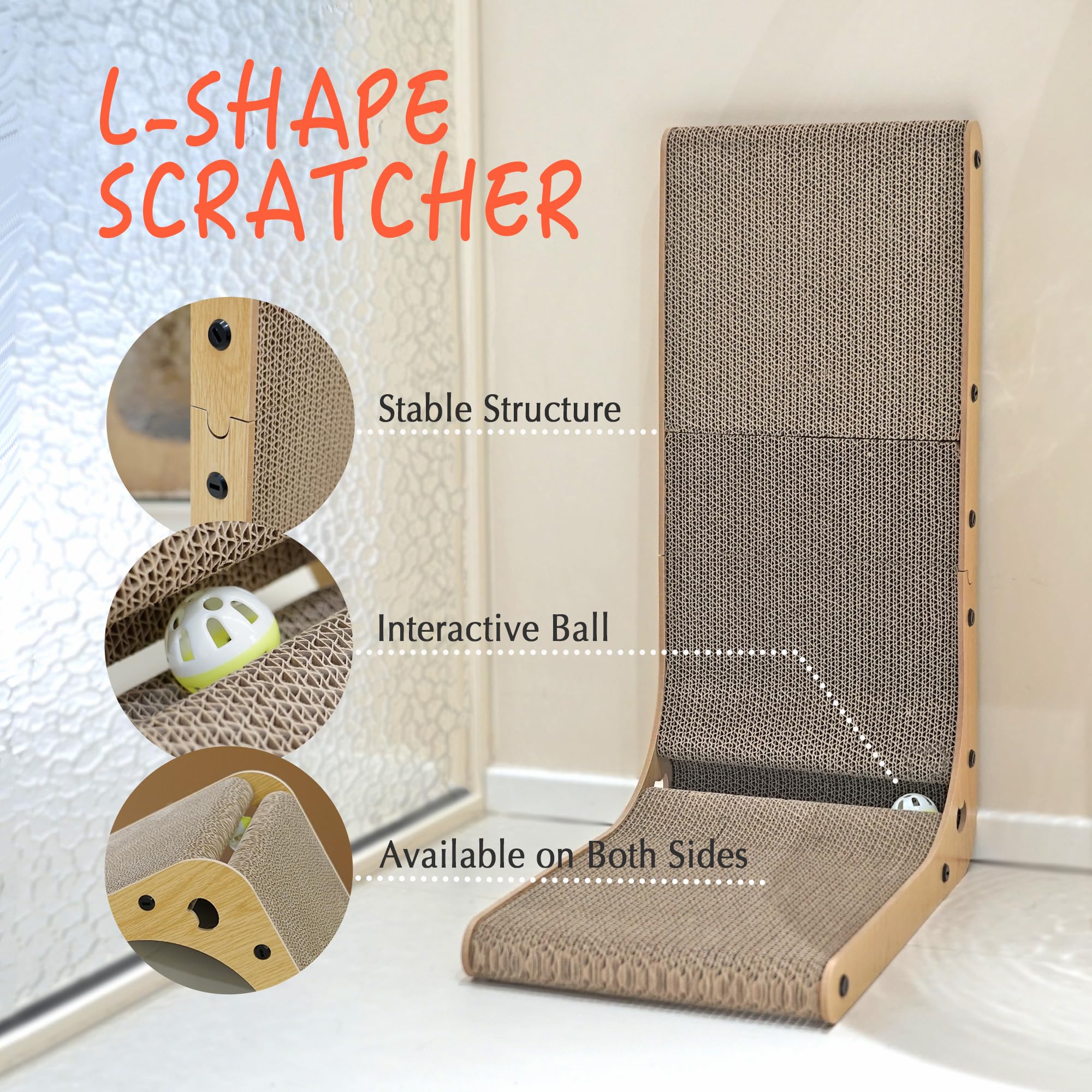 Petkaray Cat Scratcher, Cat Scratching Board, L Shape Cat Scratch Pad For Indoor Cats, Floor Mounted Scratching Cardboard With B