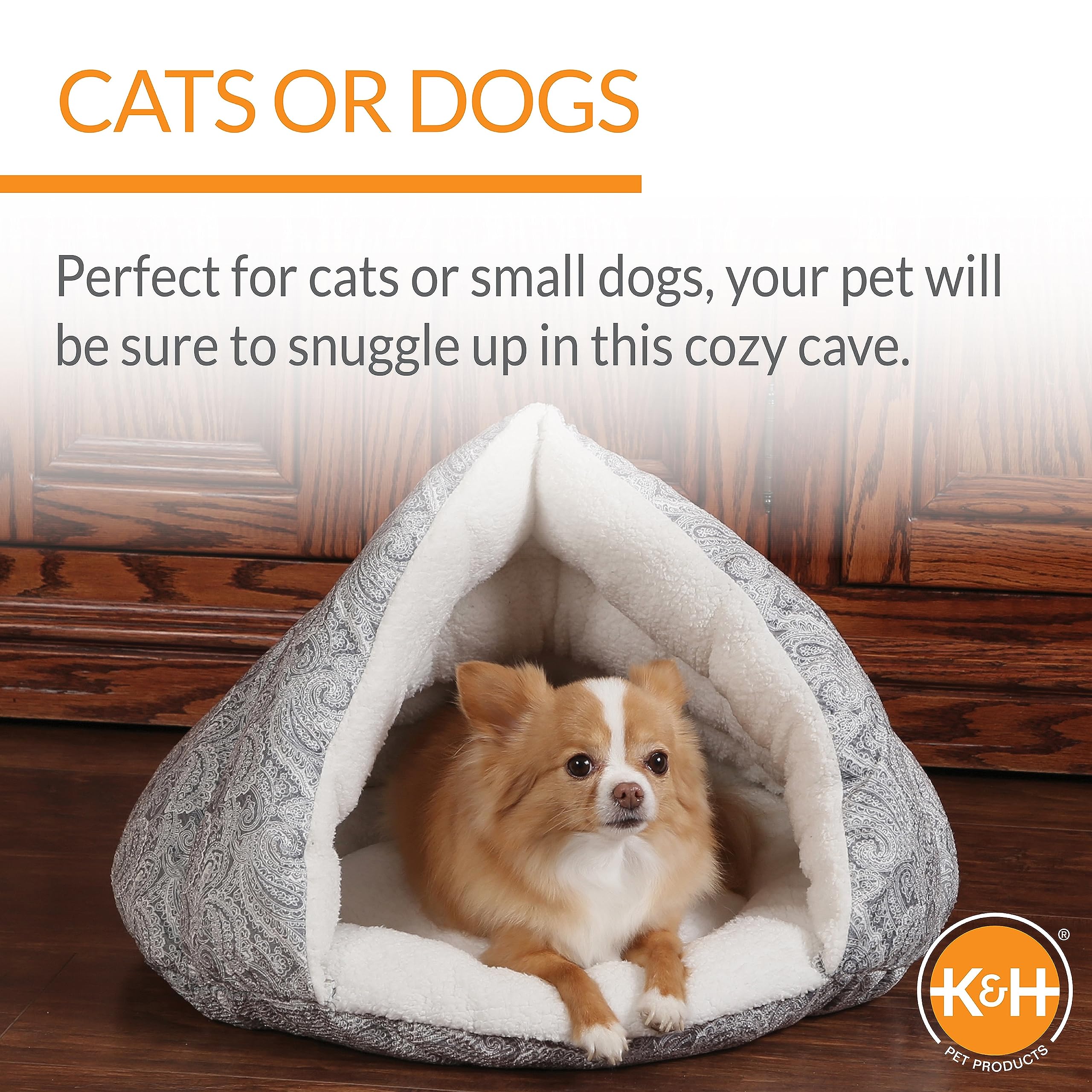 K&H Pet Products Self-Warming Hut Pet Bed, Cat Bed Cave, Gray Small 18 X 19 Inches