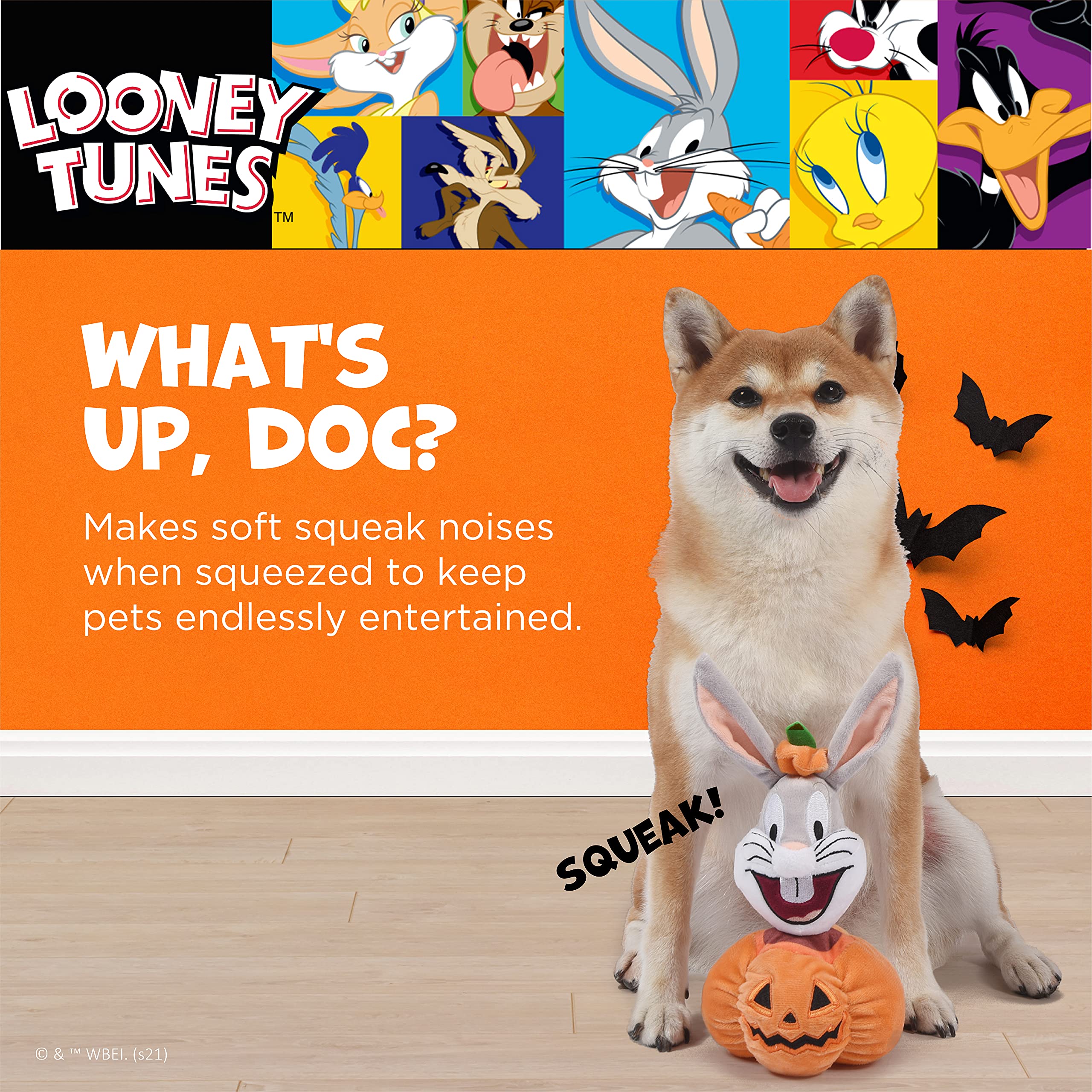 Looney Tunes For Pets Bugs Bunny Halloween Pumpkin Head Plush Dog Toy | Stuffed Animal Toy For Dogs, Small Dog Toy Bugs Bunny Squeaky Dog Toy Dog Chew Toy, 6 Inch (Ff16870)