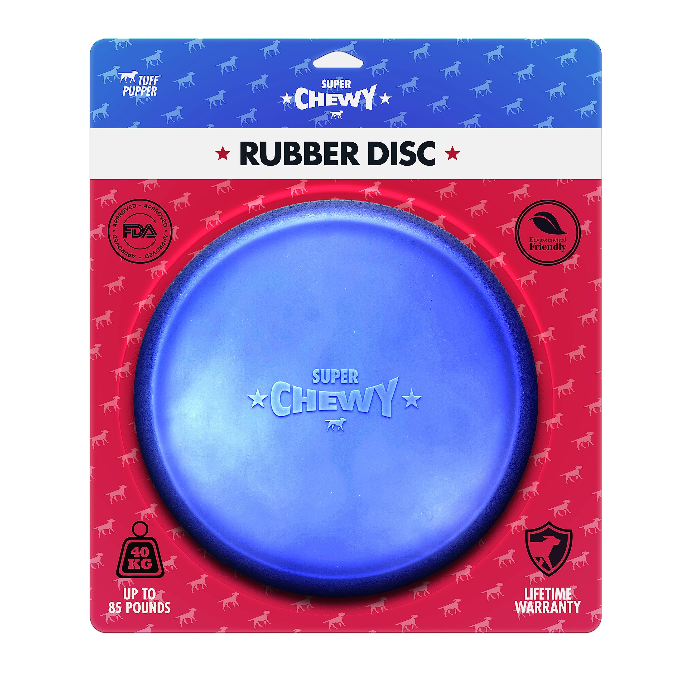 SuperChewy Tough Flying Disc Toy | Lifetime Replacement | Strong Natural Rubber | Great Dog Fetch Toys | Rubber Disc Toy for Dog