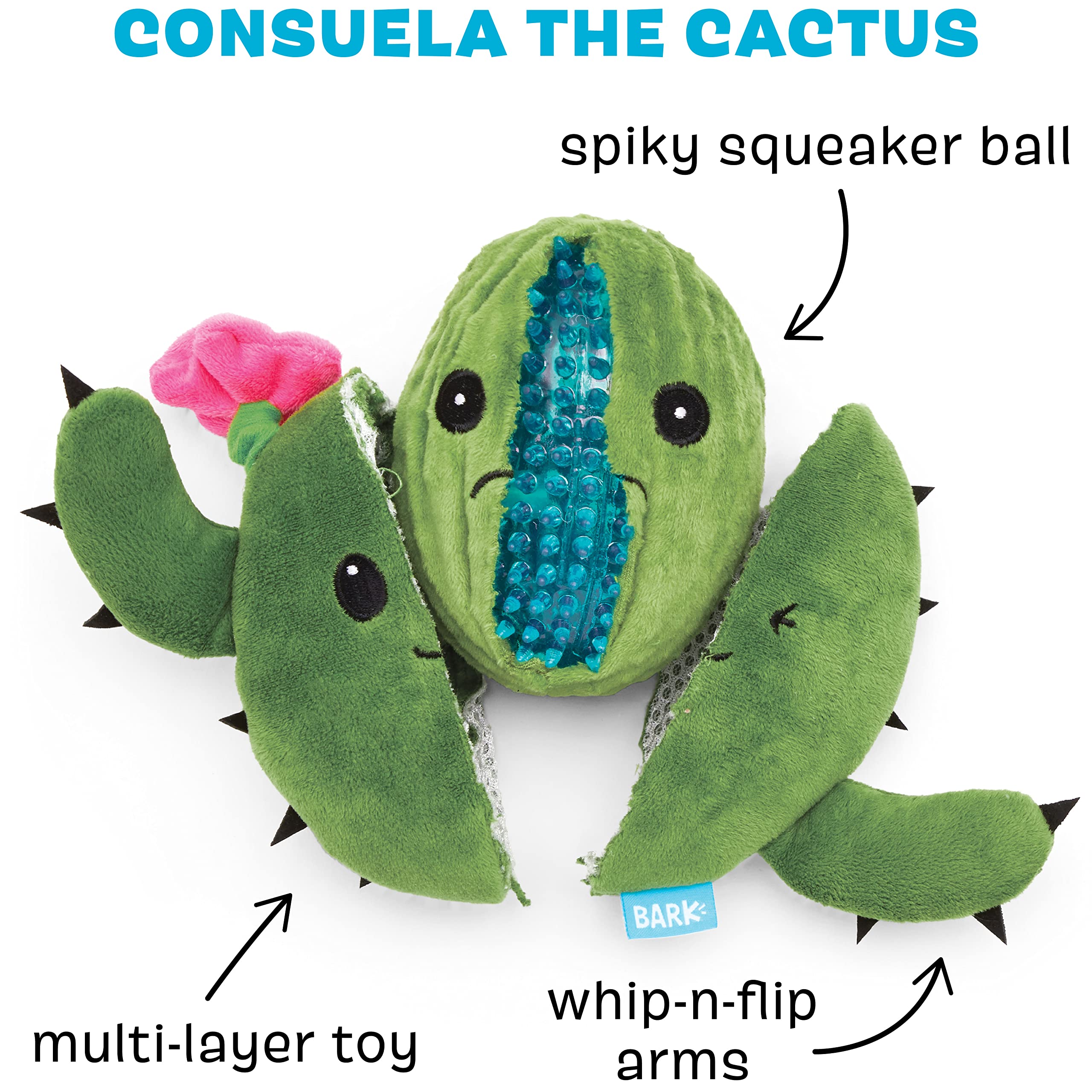 Barkbox 2 In 1 Interactive Plush Dog Toy - Rip And Reveal Toy For Dogs And Puppies - Stimulating Squeaky Pet Toys | Consuela Cactus (Large)