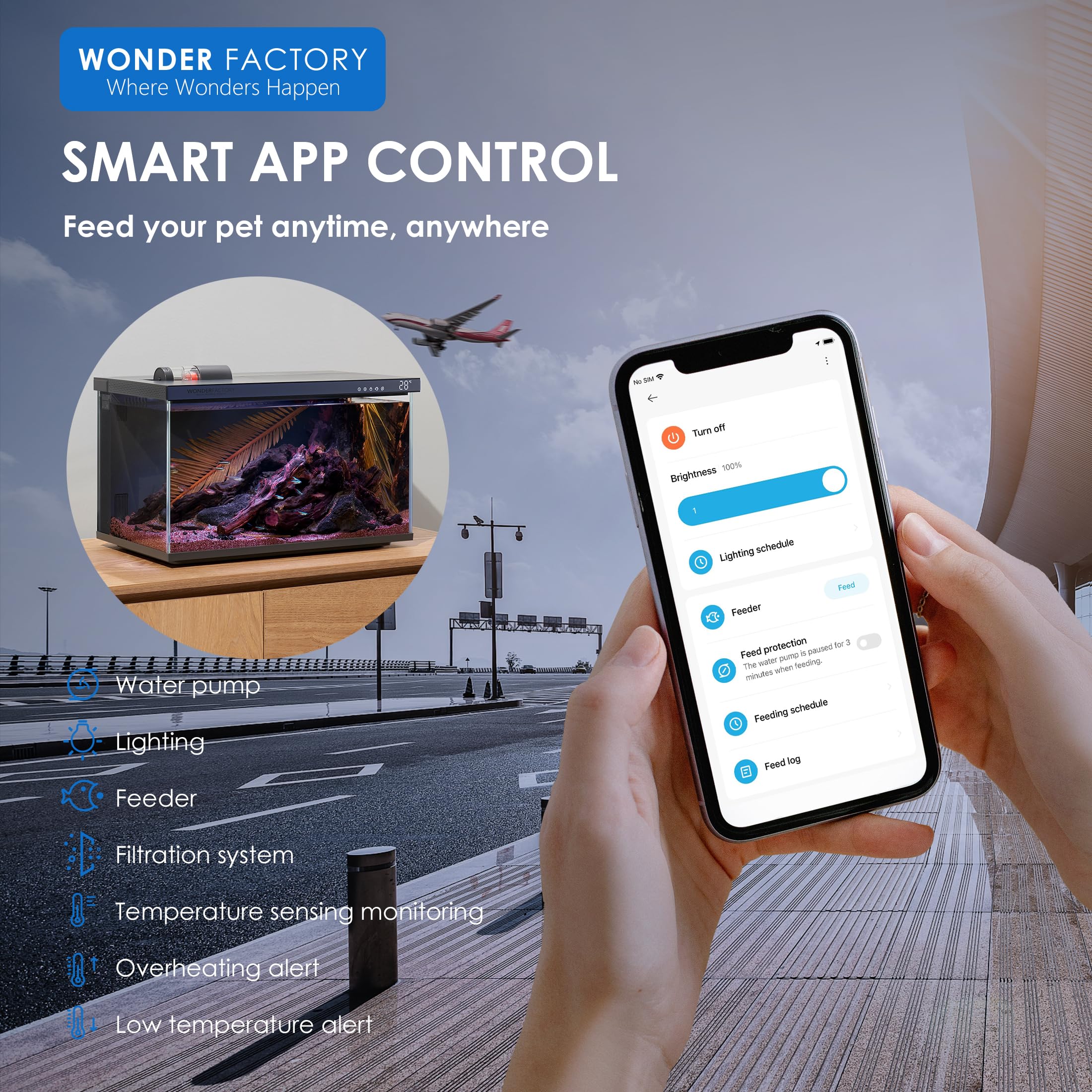 Smart Aquarium Fish Tank 5 Gallon Starter Kit, Self Cleaning System Efficiency Filter 7 Color Led Lights Automatic Feeder Temper