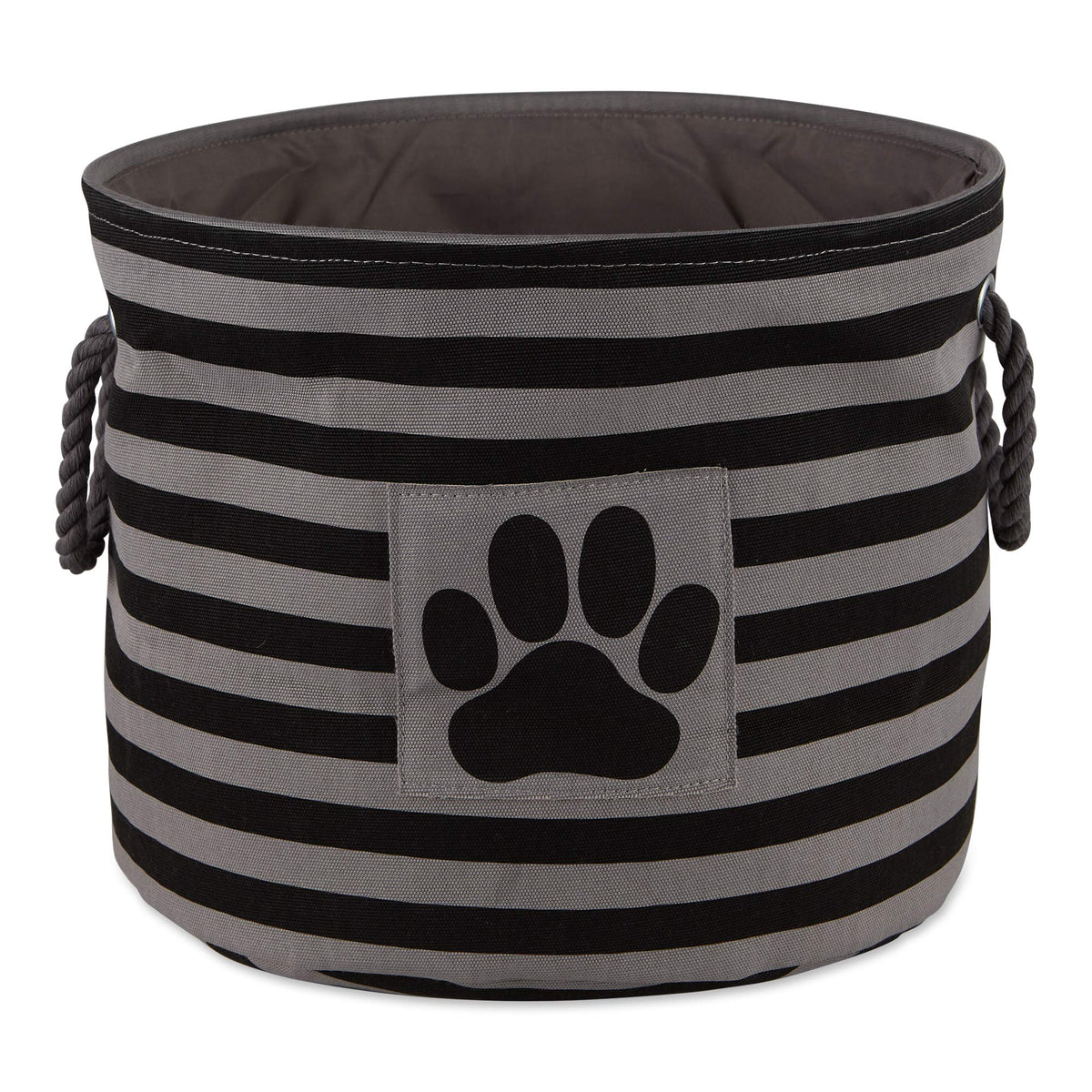 Bone Dry Pet Storage Collection Striped Paw Patch Bin, Black, Large Round