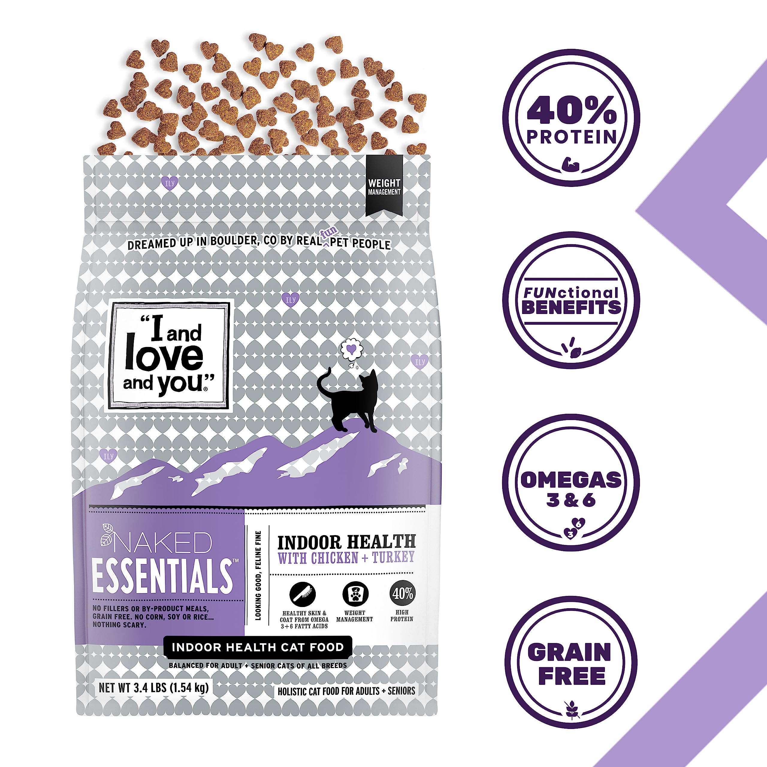 I and love and you Naked Essentials Dry Cat Food - Chicken + Turkey for Indoor Health - Grain Free, Real Meat, No Fillers, 3.4lb