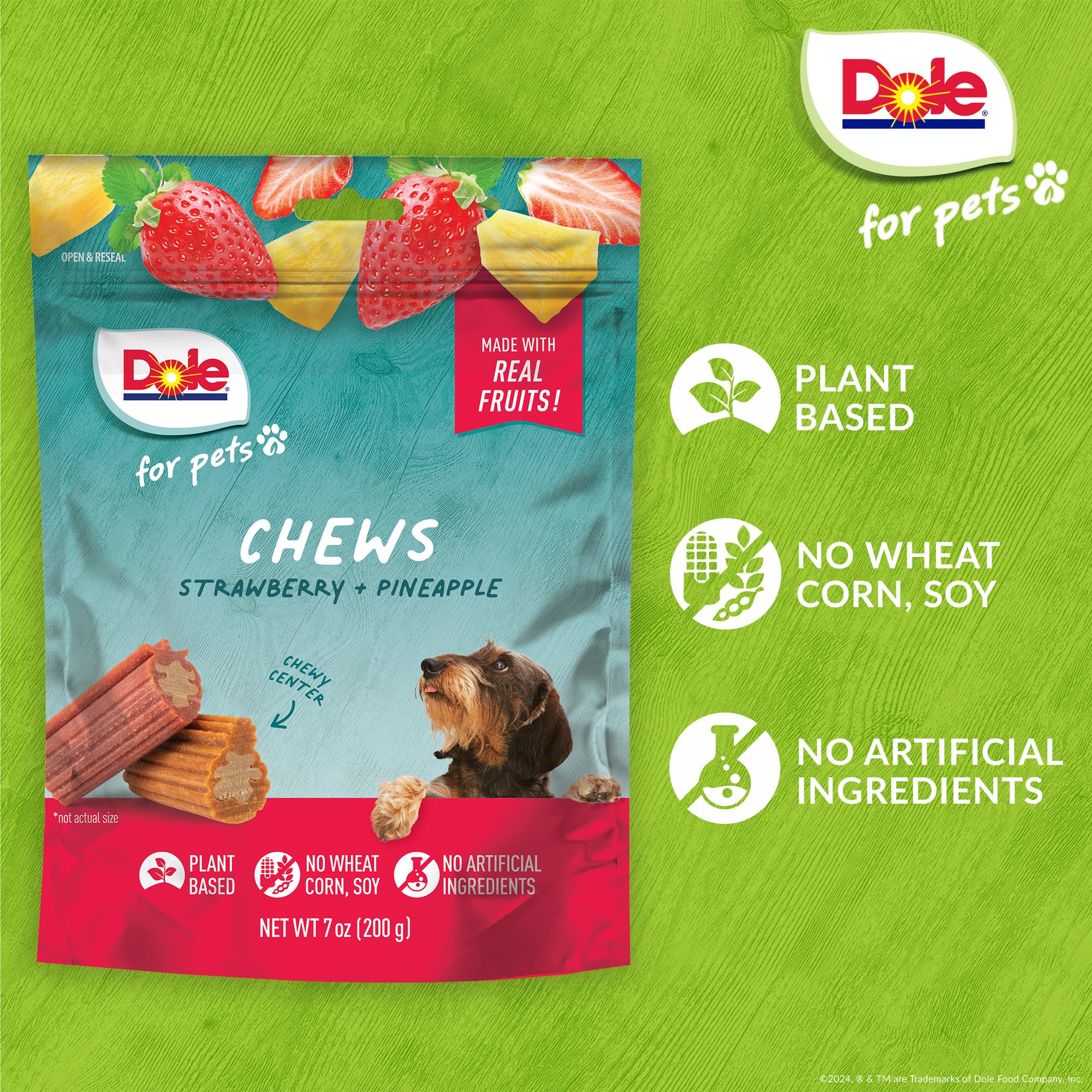 Dole for Pets Freshly Fetched Dog Chews, Strawberry & Pineapple Flavor Dog Treats | Flavored with Real Fruits, No Wheat, Corn, S