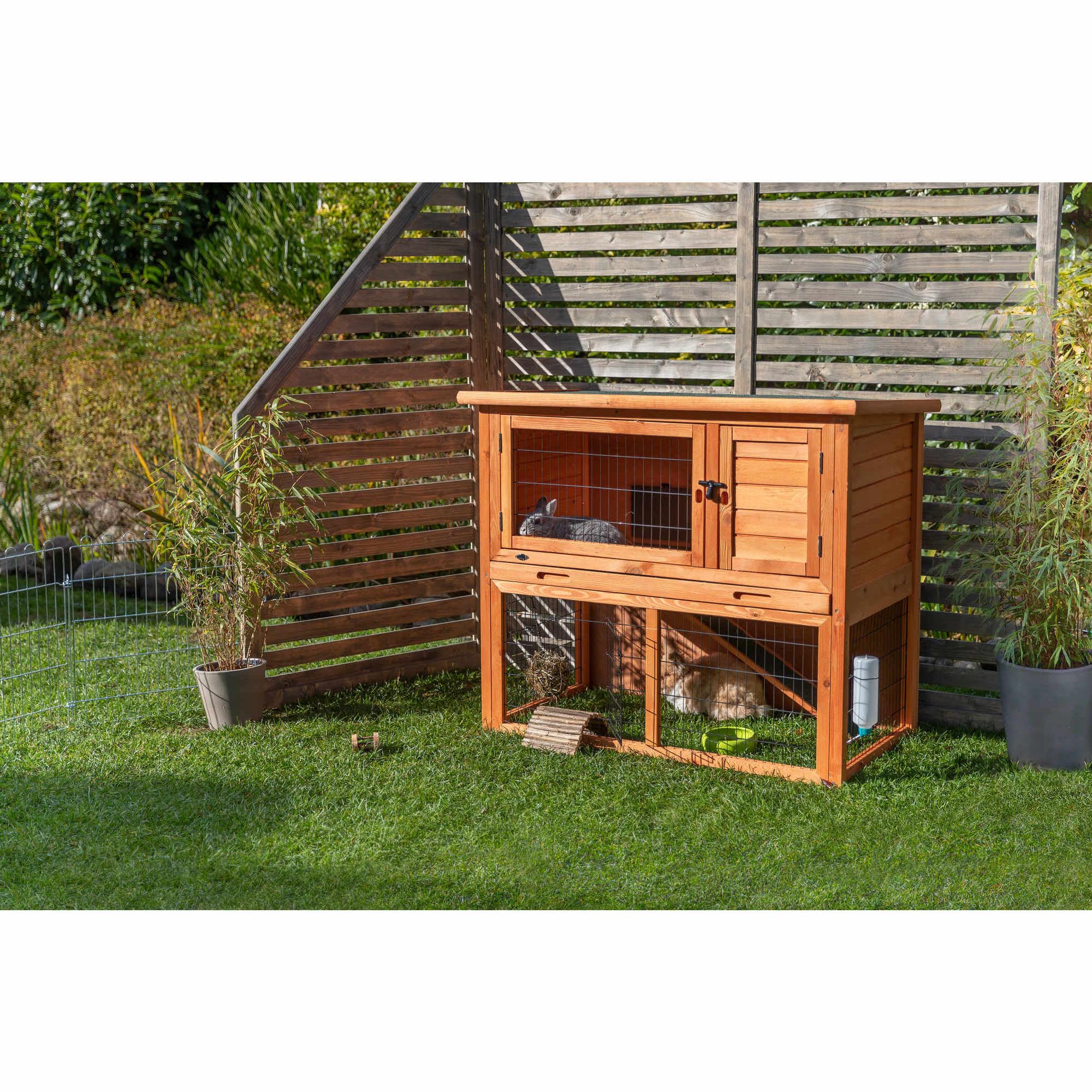 Trixie Natura Outdoor Rabbit Hutch With Run - 2-Story Rabbit Cage With Non-Slip Ramp - Large Elevated Small Animal House With Se