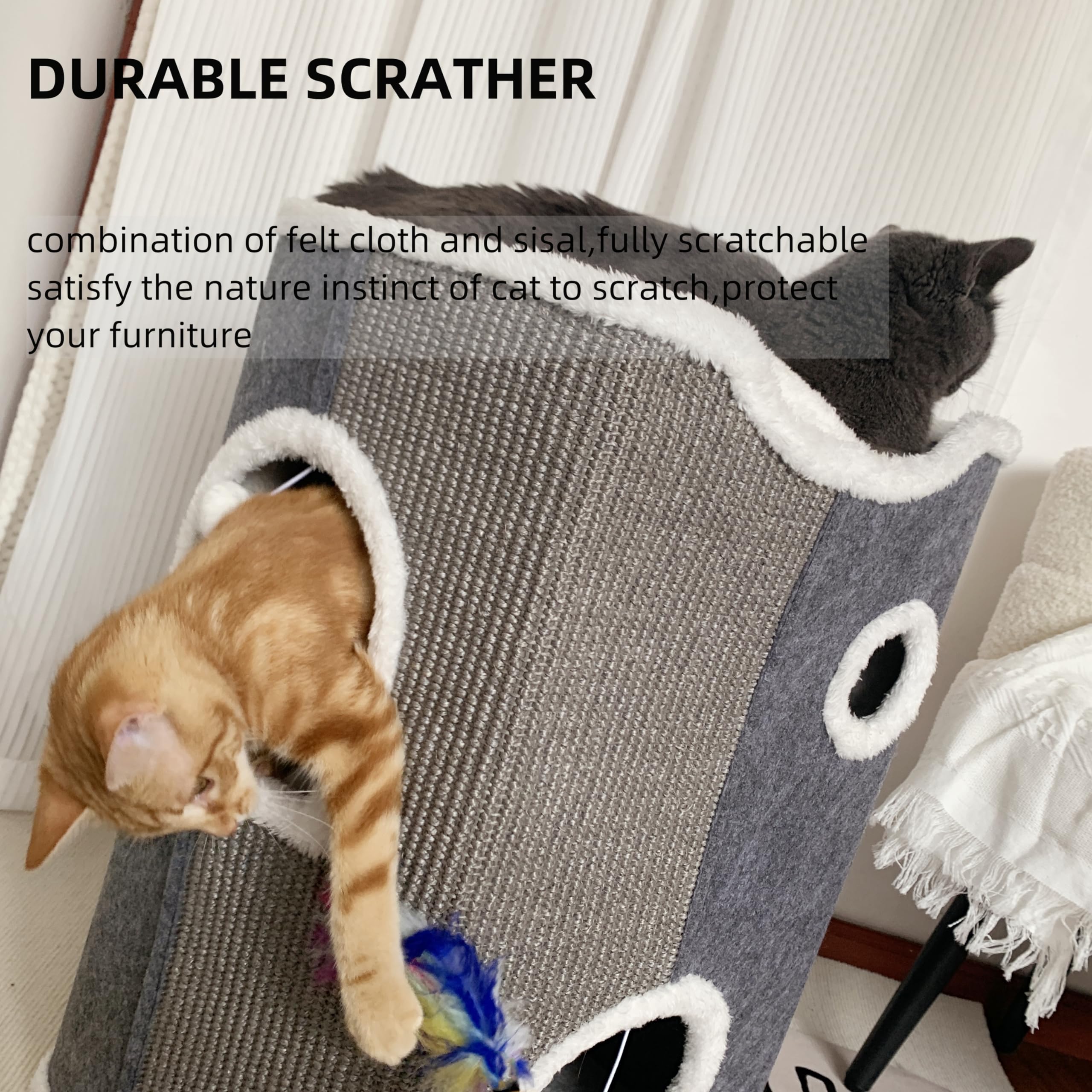 4-Level Cat House For Indoor Cats,Covered Cat Beds And Furniture With Scratch Pad,Hideaway Cave &Cushions,Modern Cat Tower Condo