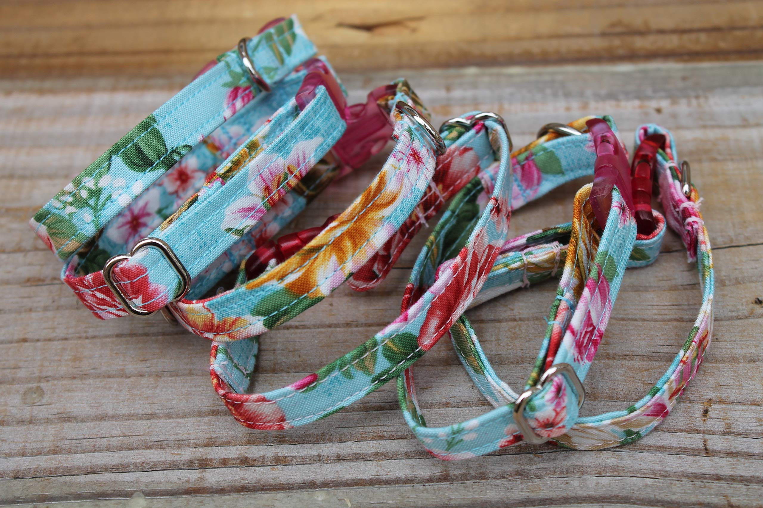 Teeny Tiny Teacup Puppy Collar, 4.5-6.5 Inches For Very Small Puppies Xxxs (Turquoise Rose/Apple Blossom)