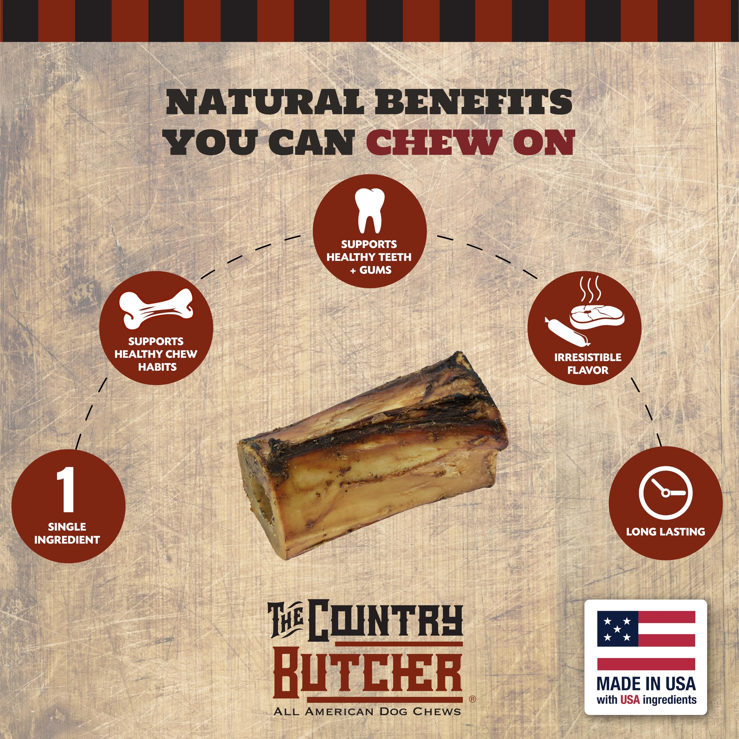 THE COUNTRY BUTCHER 4 Beef Marrow Dog Bones for Aggressive Chewers, Large and Medium Breed Dog Treat, Natural, Tough, Chew Toy,