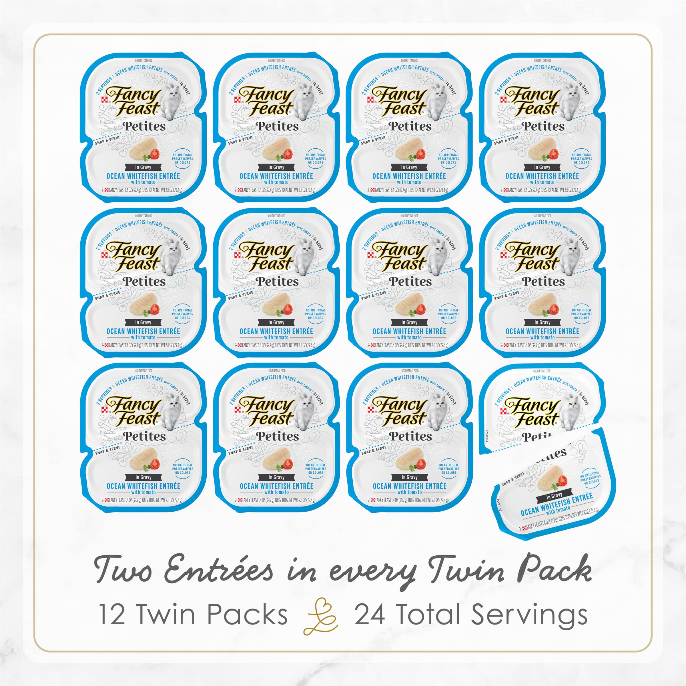Purina Fancy Feast Gourmet Gravy Wet Cat Food, Petites Ocean Whitefish With Tomato Entree - (Pack of 12) 2.8 oz. Tubs