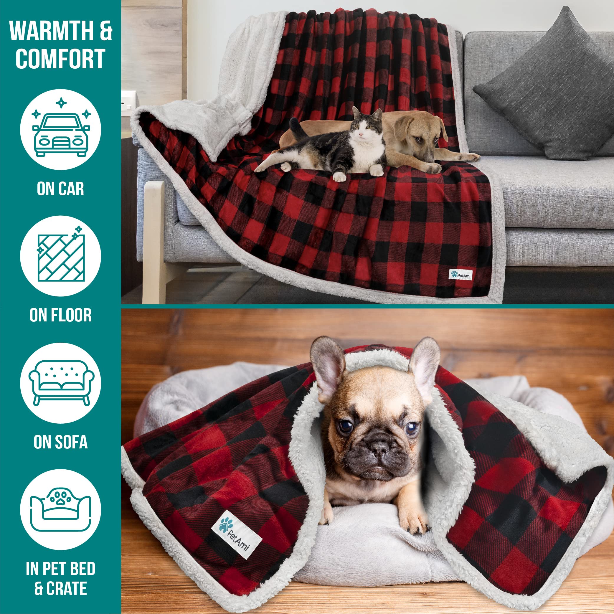 Petami Waterproof Dog Blanket For Small Medium Dog, Pet Puppy Blanket Couch Cover Protection, Sherpa Fleece Cat Blanket Couch So