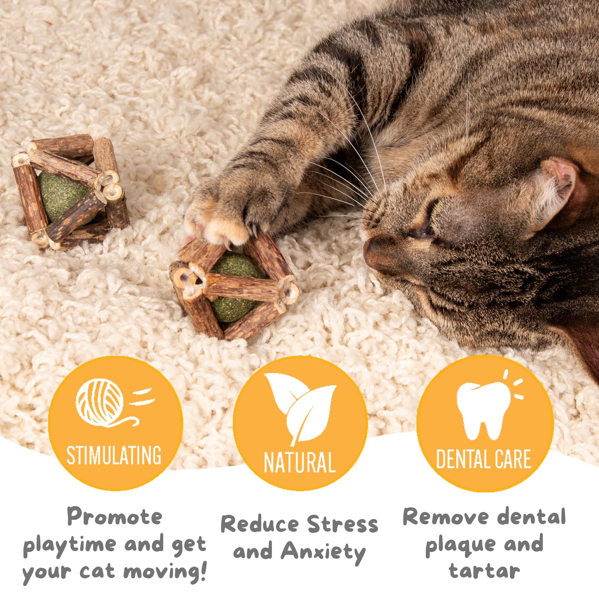 Hide & Scratch 3 Pack Of Premium Silvervine And Catnip Rattle Ball Toys - All Natural, Hand-Woven Cat Chew Toys For Indoor Cats