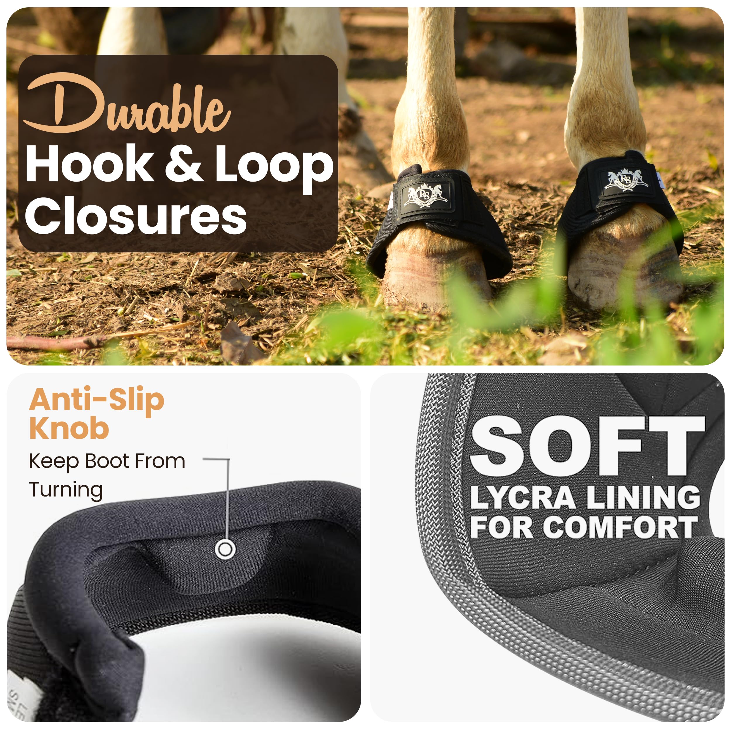 Rs Premium Horses Horse Bell Boots (Black, Medium)