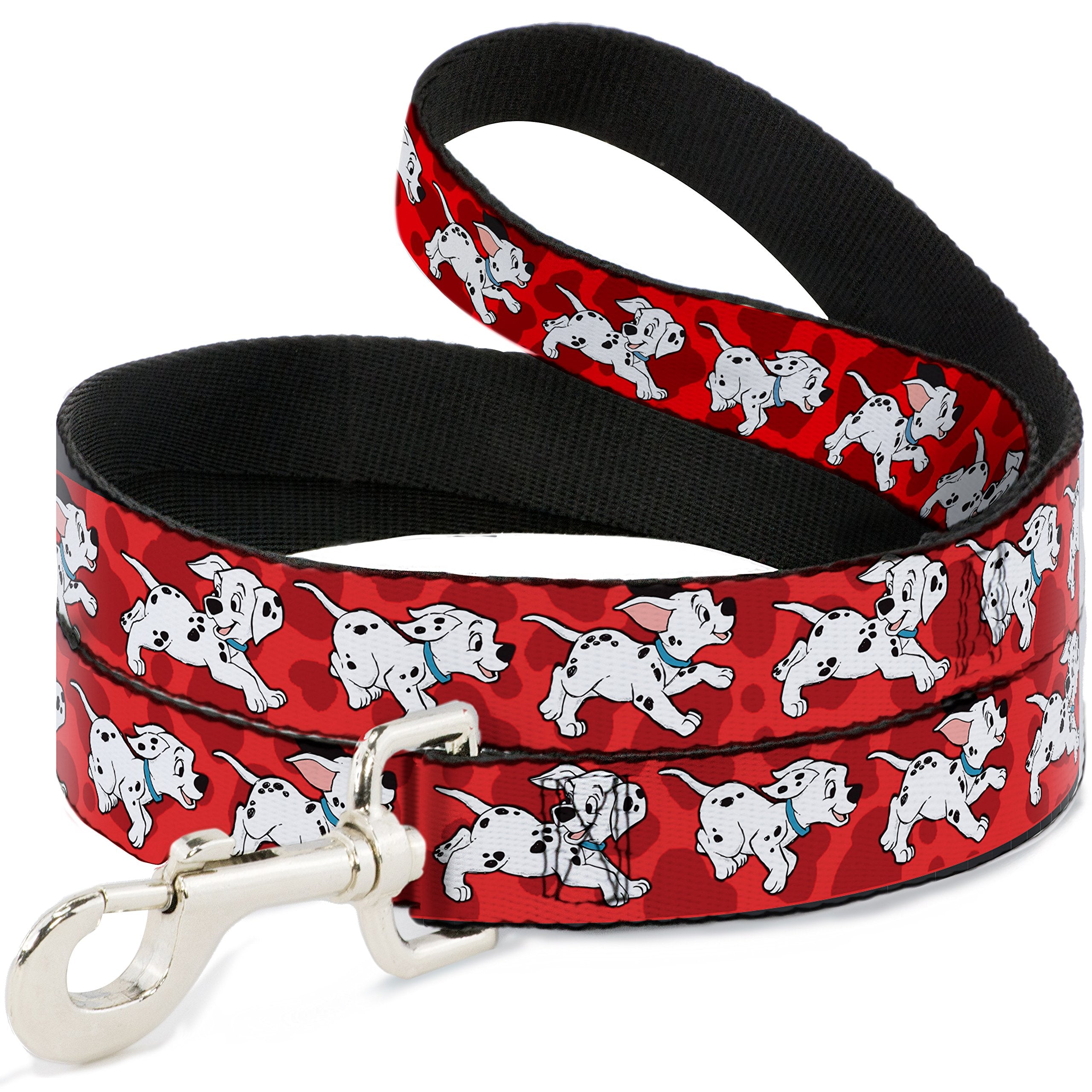 Buckle-Down Pet Leash - Dalmatians Running/Paws Reds/White/Black - 4 Feet Long - 1'' Wide