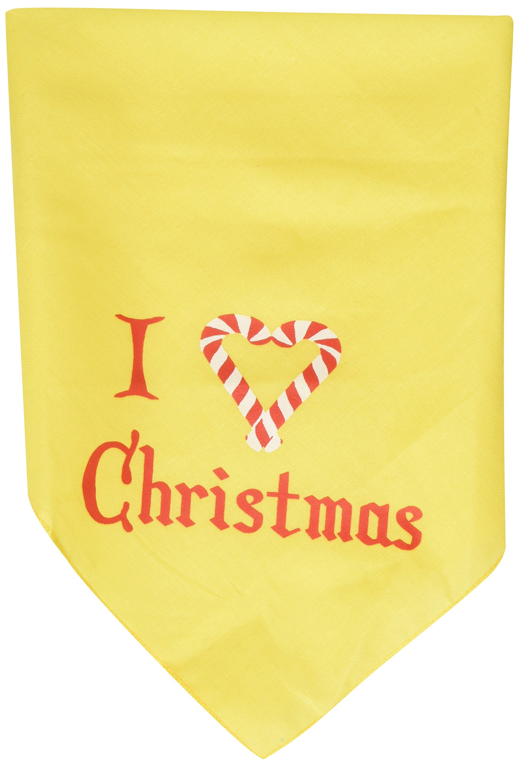 Christmas Pet and Dog Bandana Screen Printed, &quot;I Heart Christmas&quot; Yellow Small